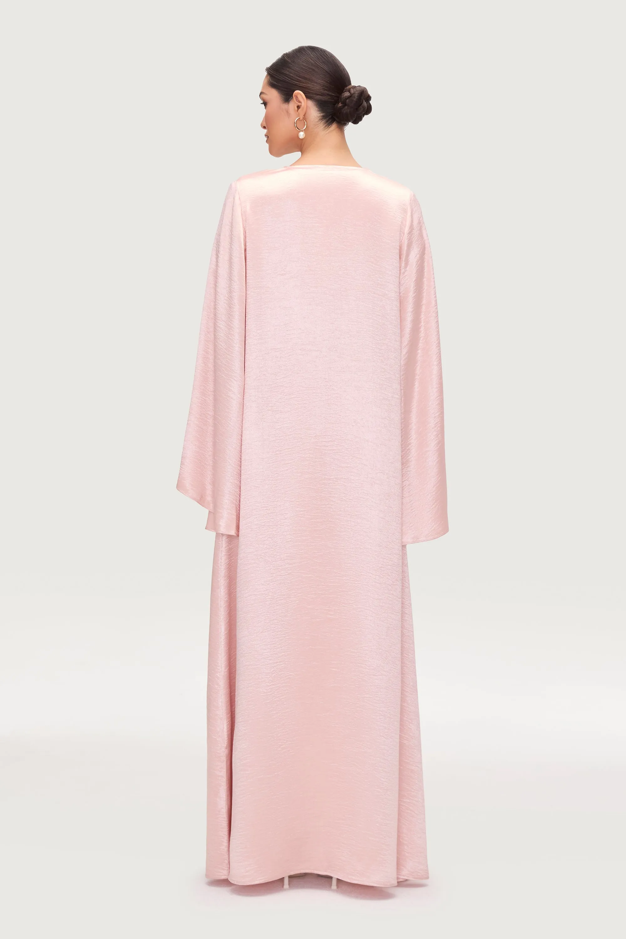 Liana Flare Sleeve Open Abaya - Pink Pearl