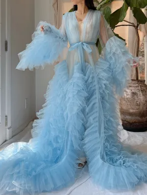 Light Blue Tulle Ruffle Dressing Gown - OSFM
