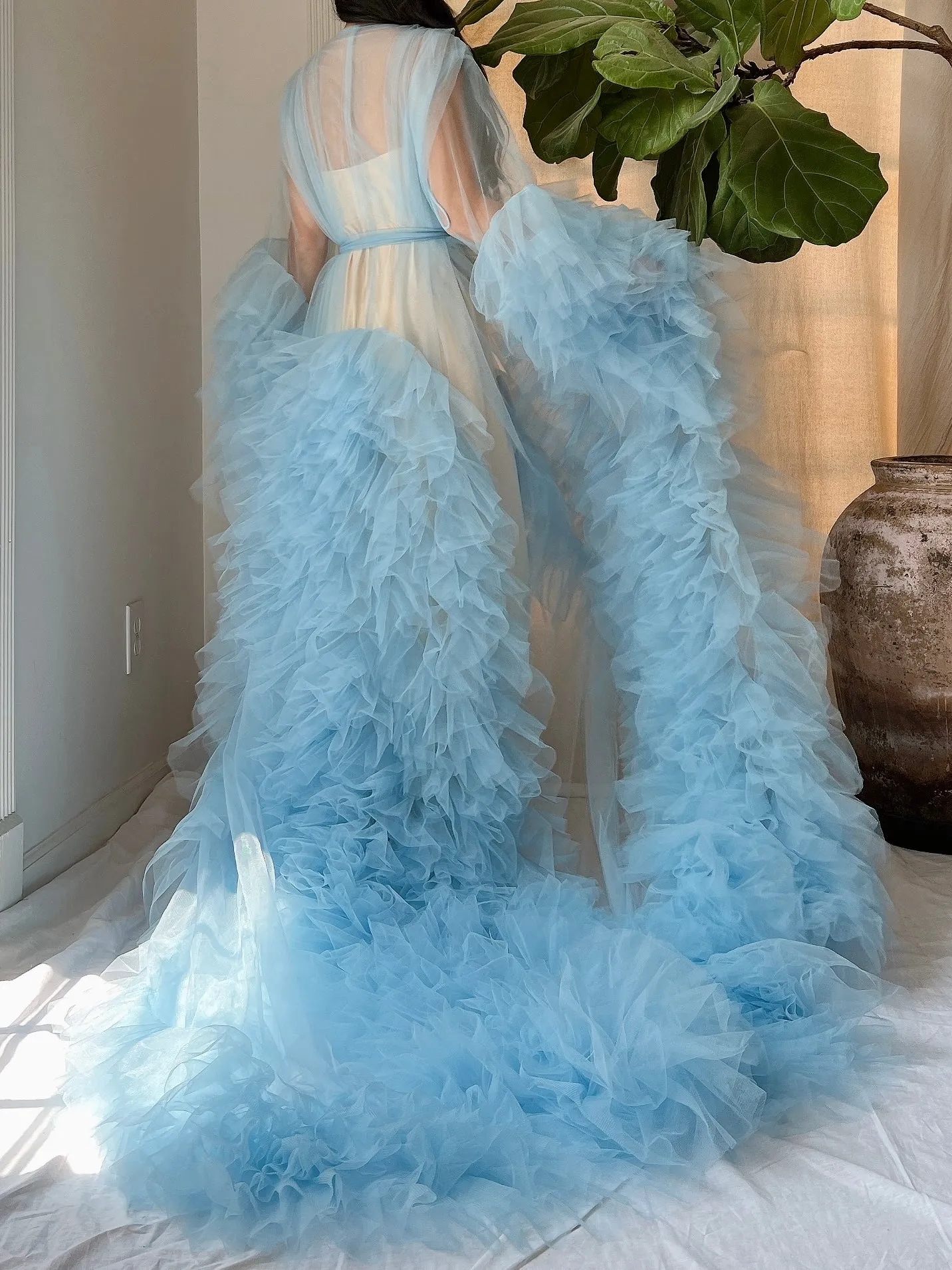 Light Blue Tulle Ruffle Dressing Gown - OSFM