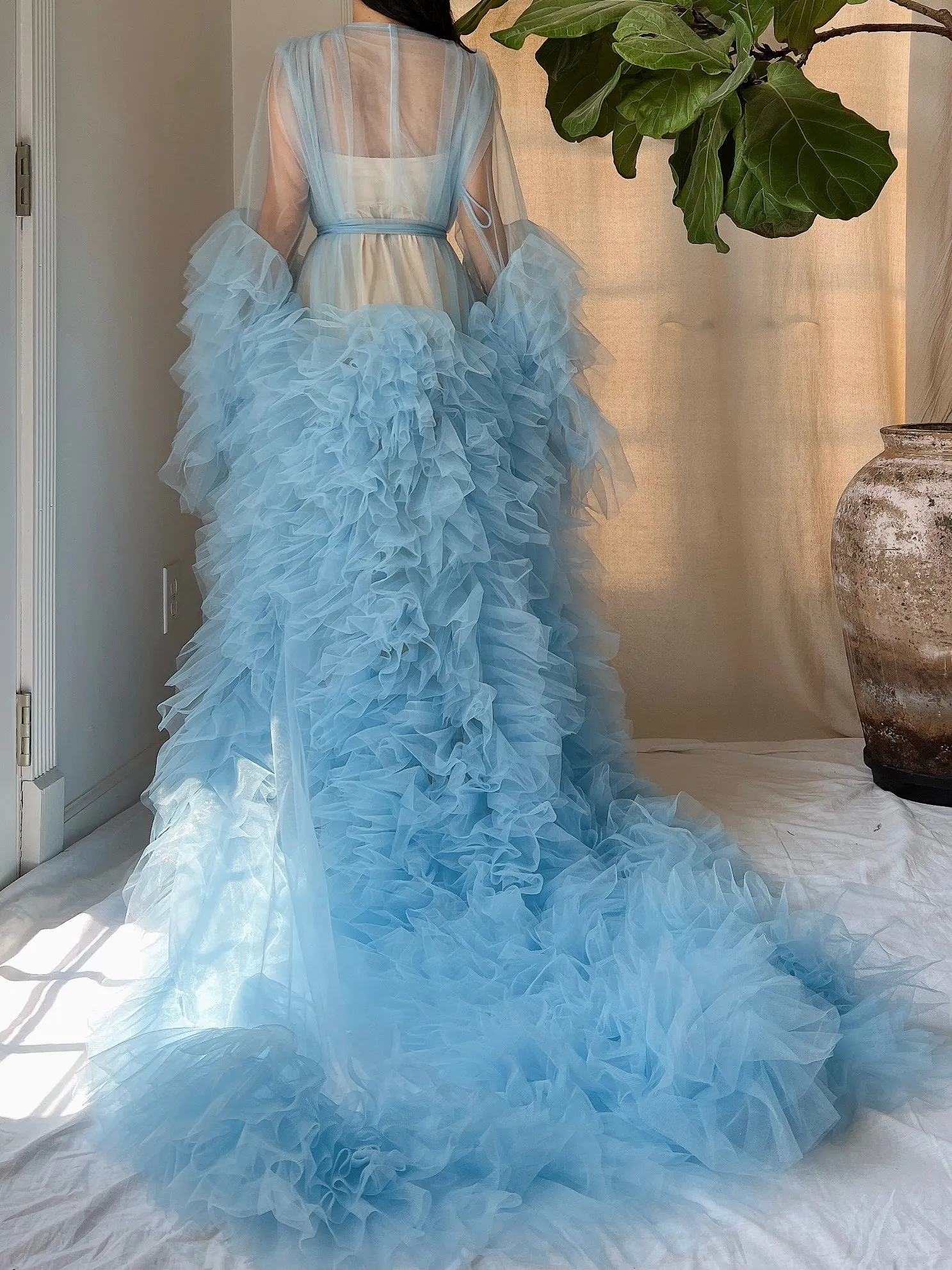 Light Blue Tulle Ruffle Dressing Gown - OSFM