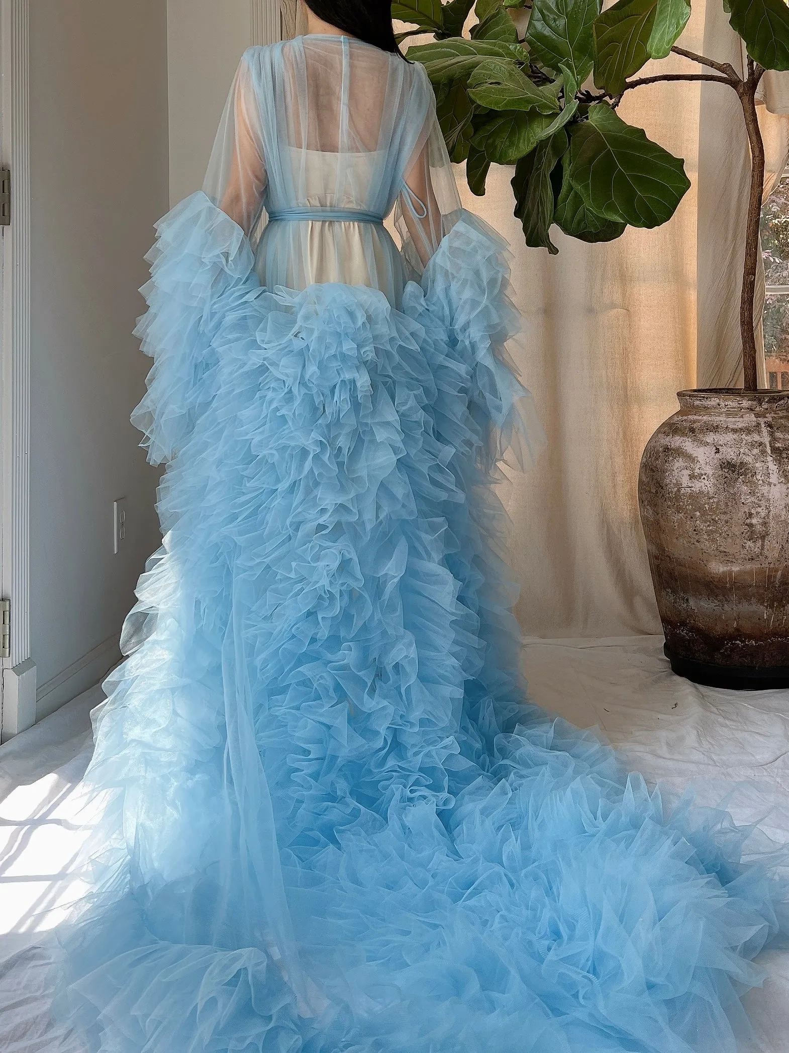 Light Blue Tulle Ruffle Dressing Gown - OSFM