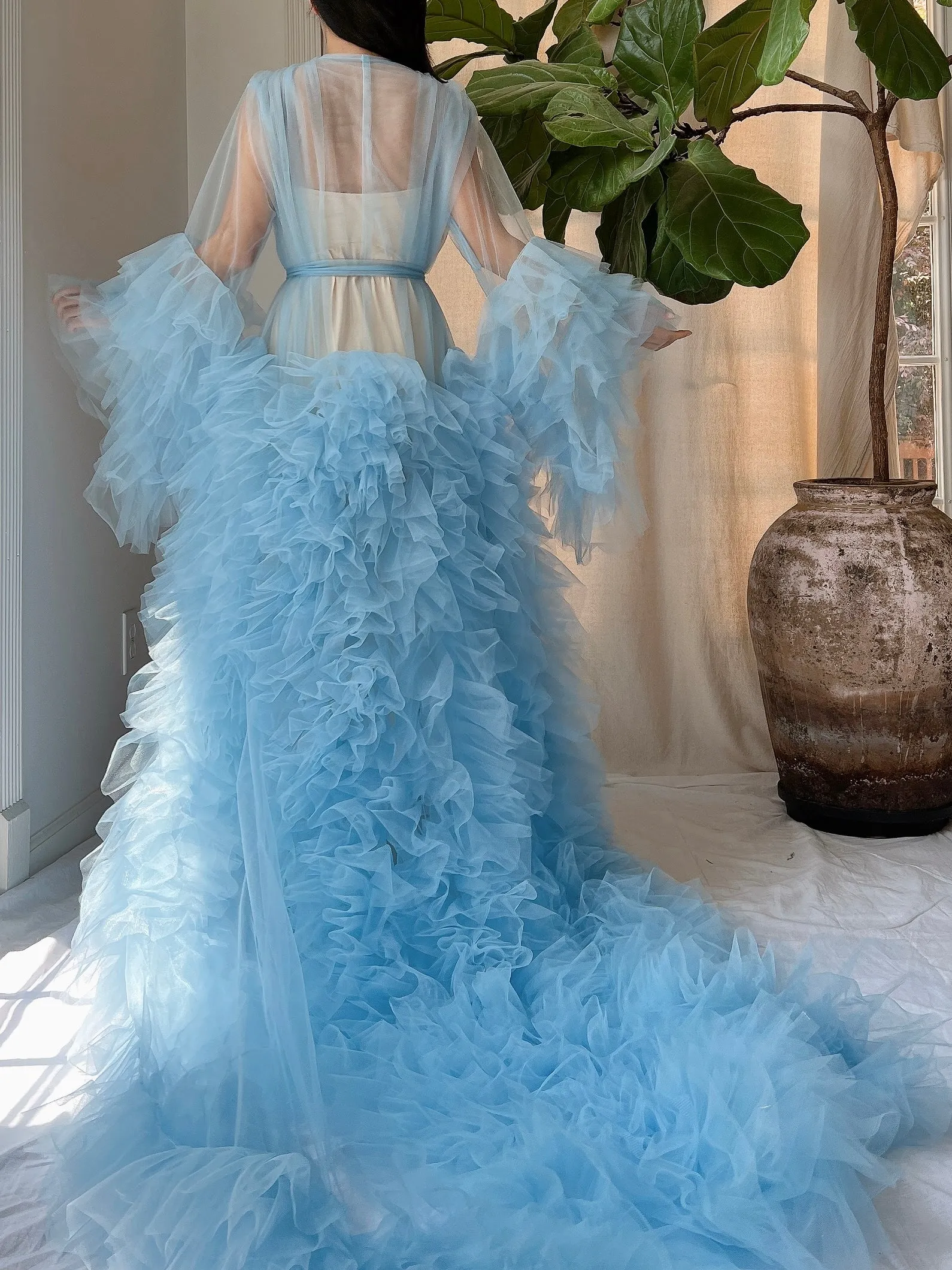 Light Blue Tulle Ruffle Dressing Gown - OSFM