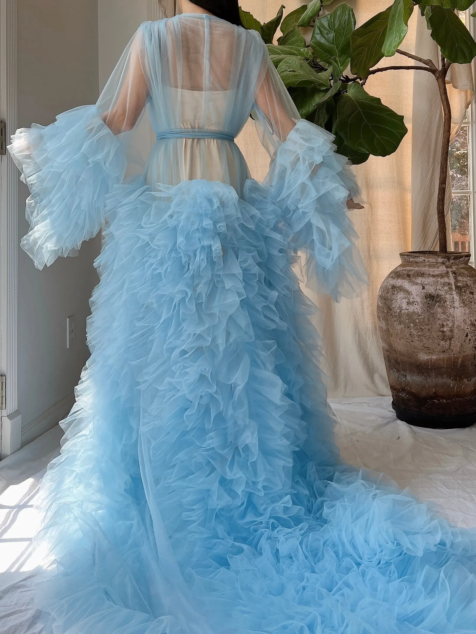 Light Blue Tulle Ruffle Dressing Gown - OSFM