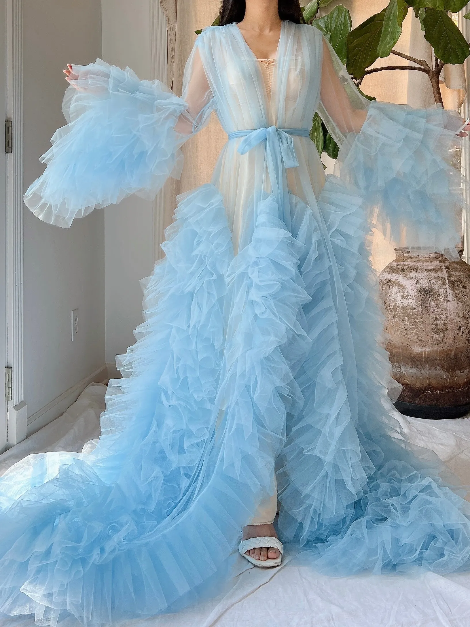 Light Blue Tulle Ruffle Dressing Gown - OSFM