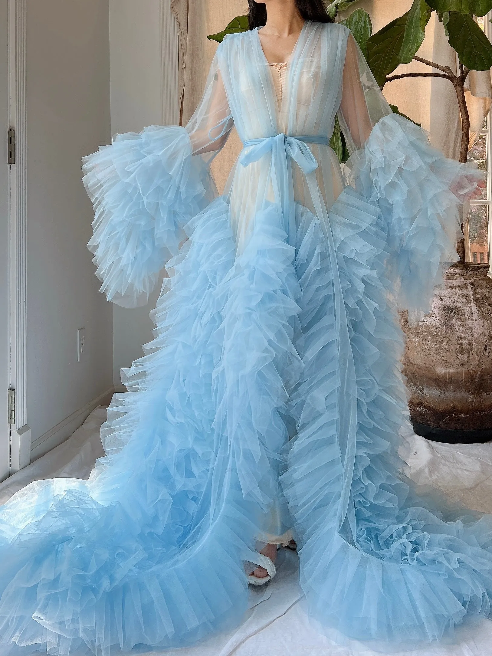 Light Blue Tulle Ruffle Dressing Gown - OSFM