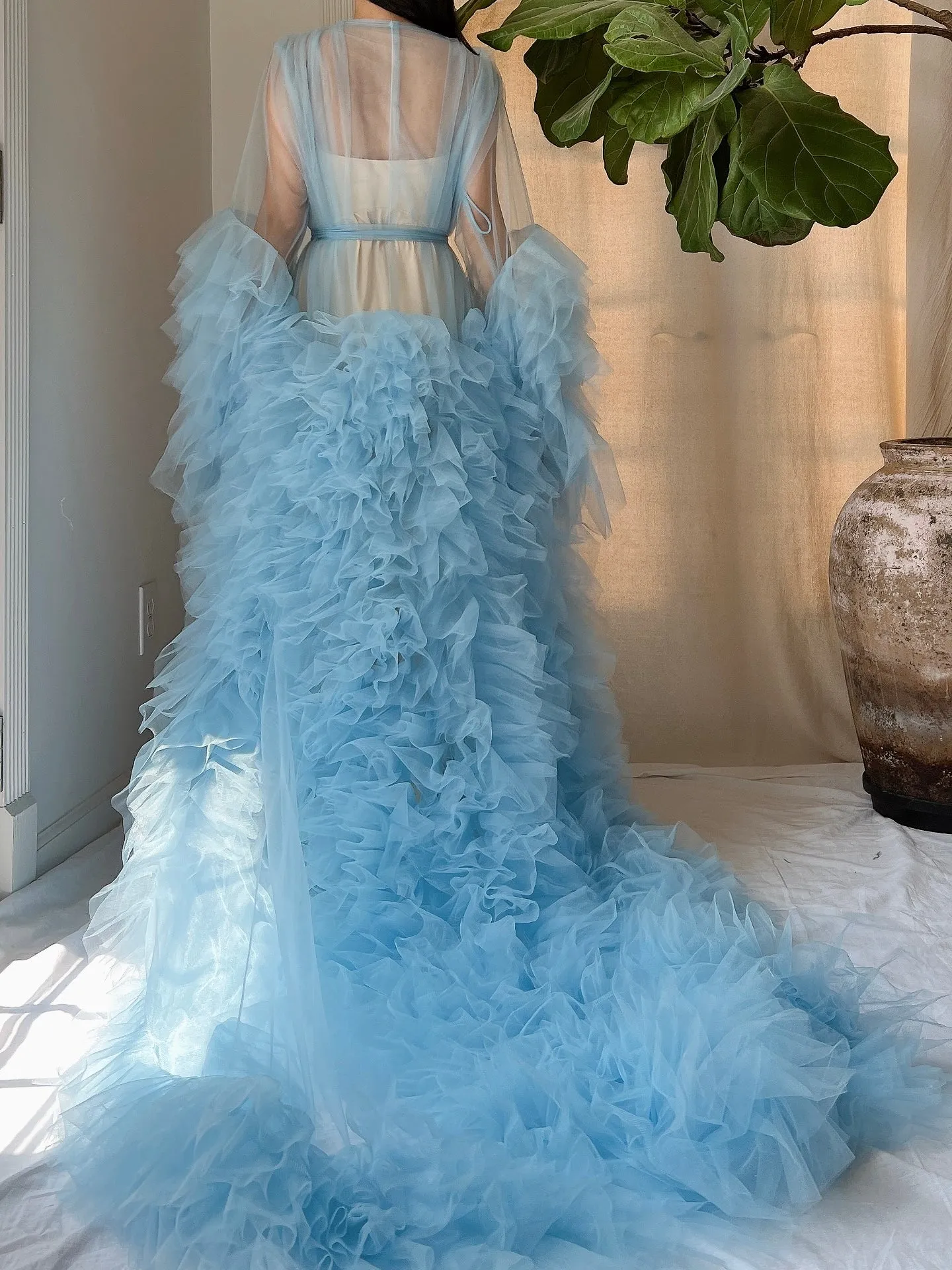 Light Blue Tulle Ruffle Dressing Gown - OSFM