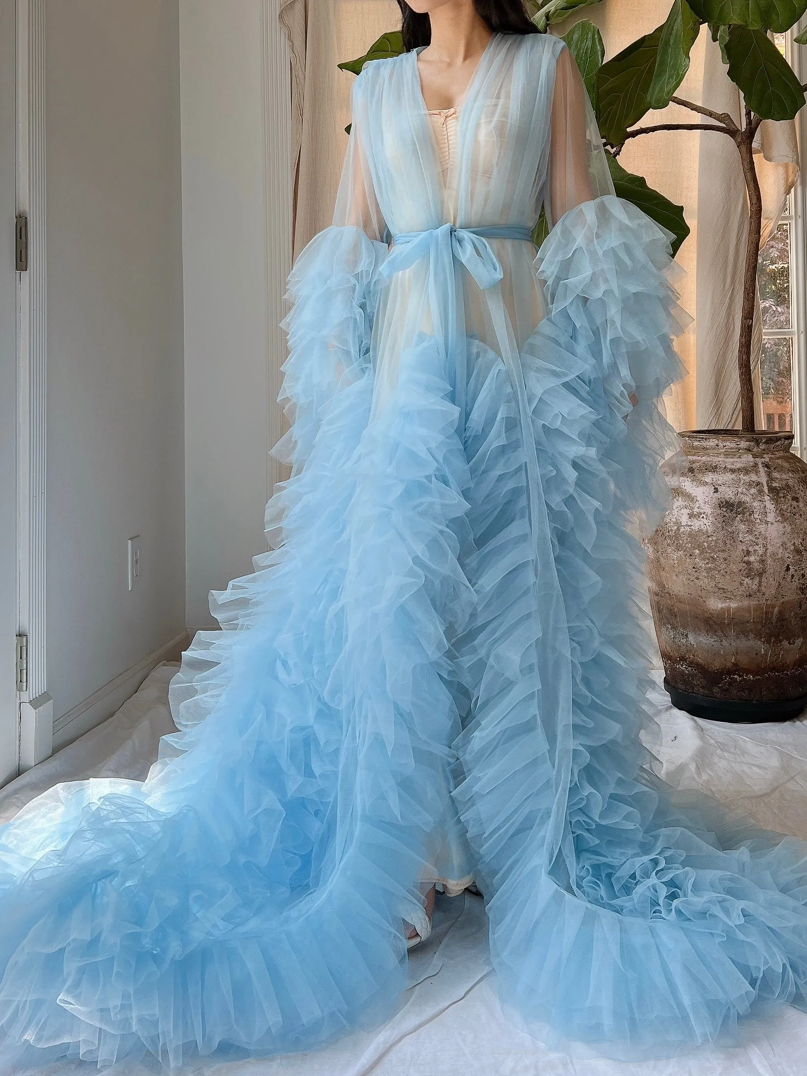 Light Blue Tulle Ruffle Dressing Gown - OSFM