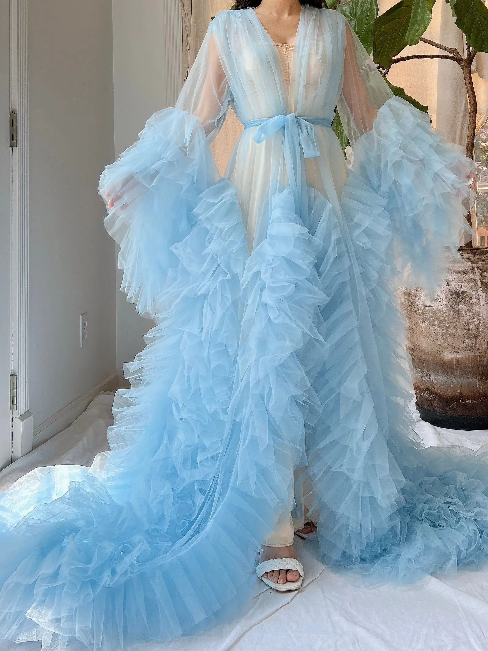 Light Blue Tulle Ruffle Dressing Gown - OSFM
