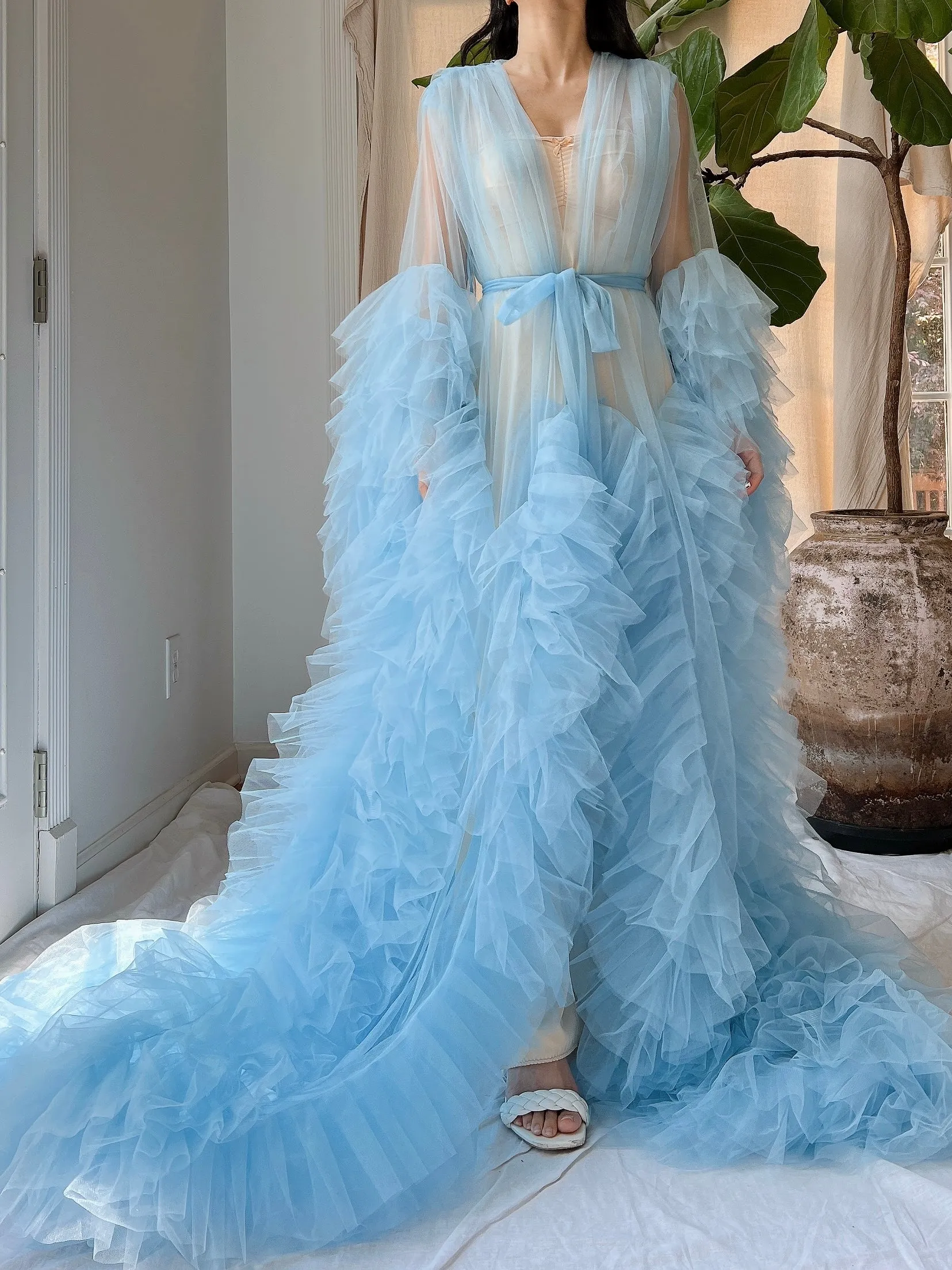 Light Blue Tulle Ruffle Dressing Gown - OSFM