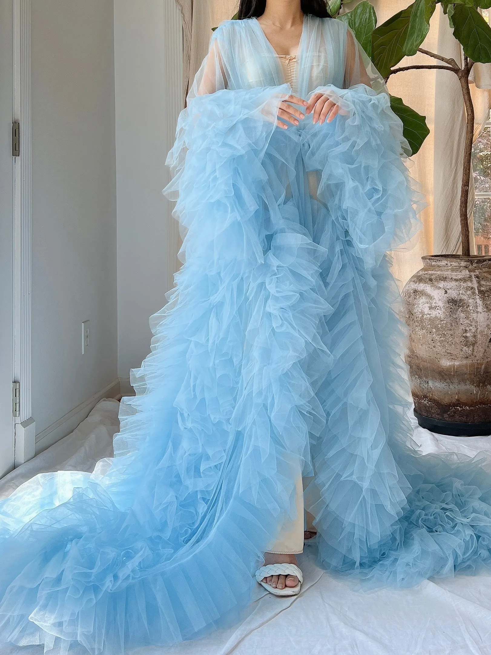 Light Blue Tulle Ruffle Dressing Gown - OSFM