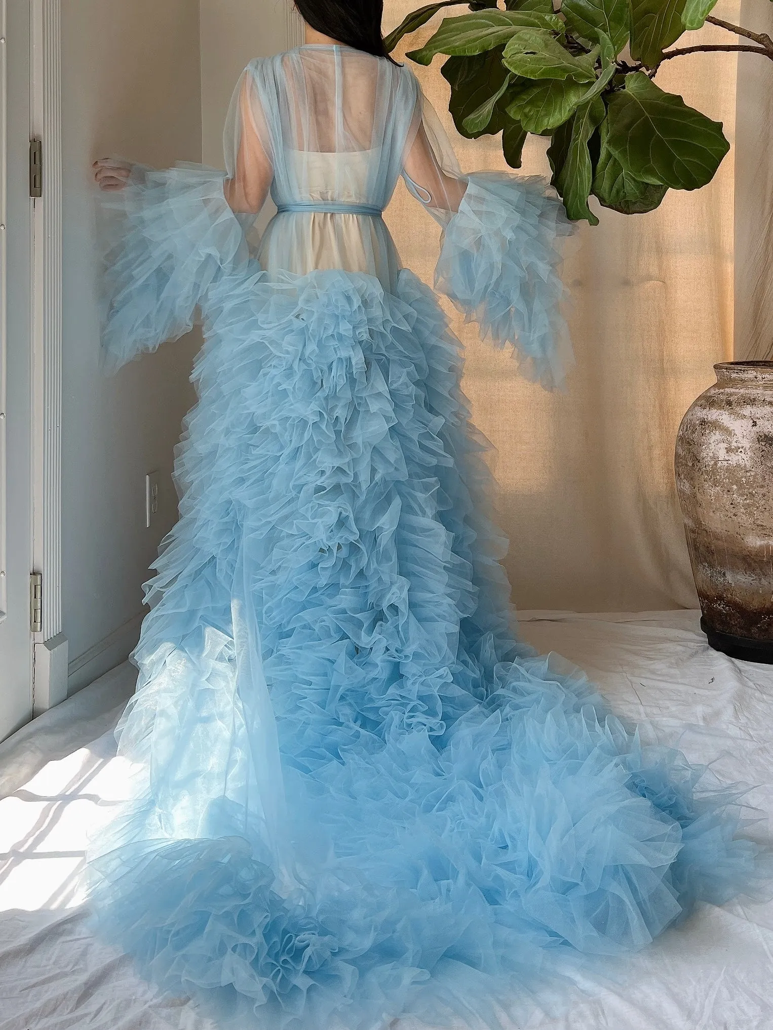 Light Blue Tulle Ruffle Dressing Gown - OSFM