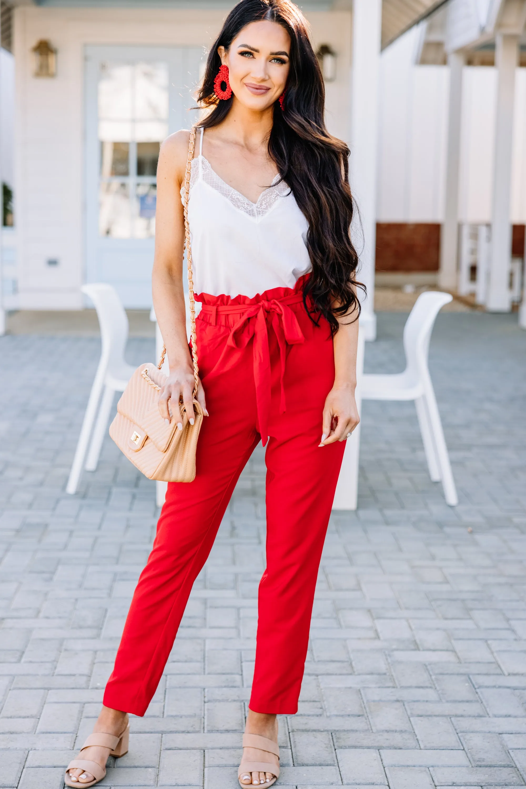 Live For Now Tomato Red Paperbag Pants