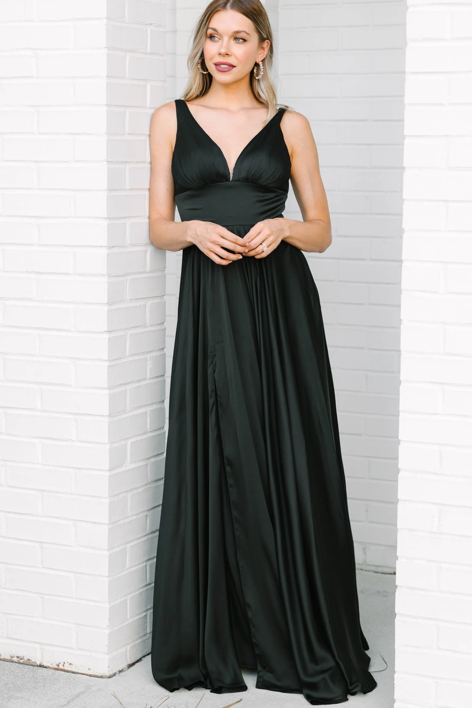 Living Daydream Black Satin Maxi Dress