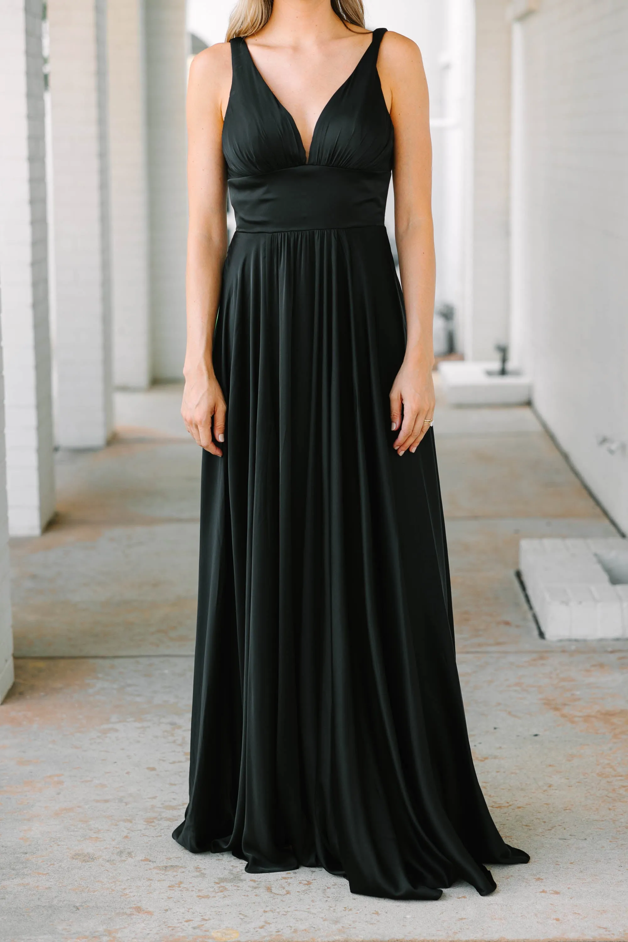 Living Daydream Black Satin Maxi Dress