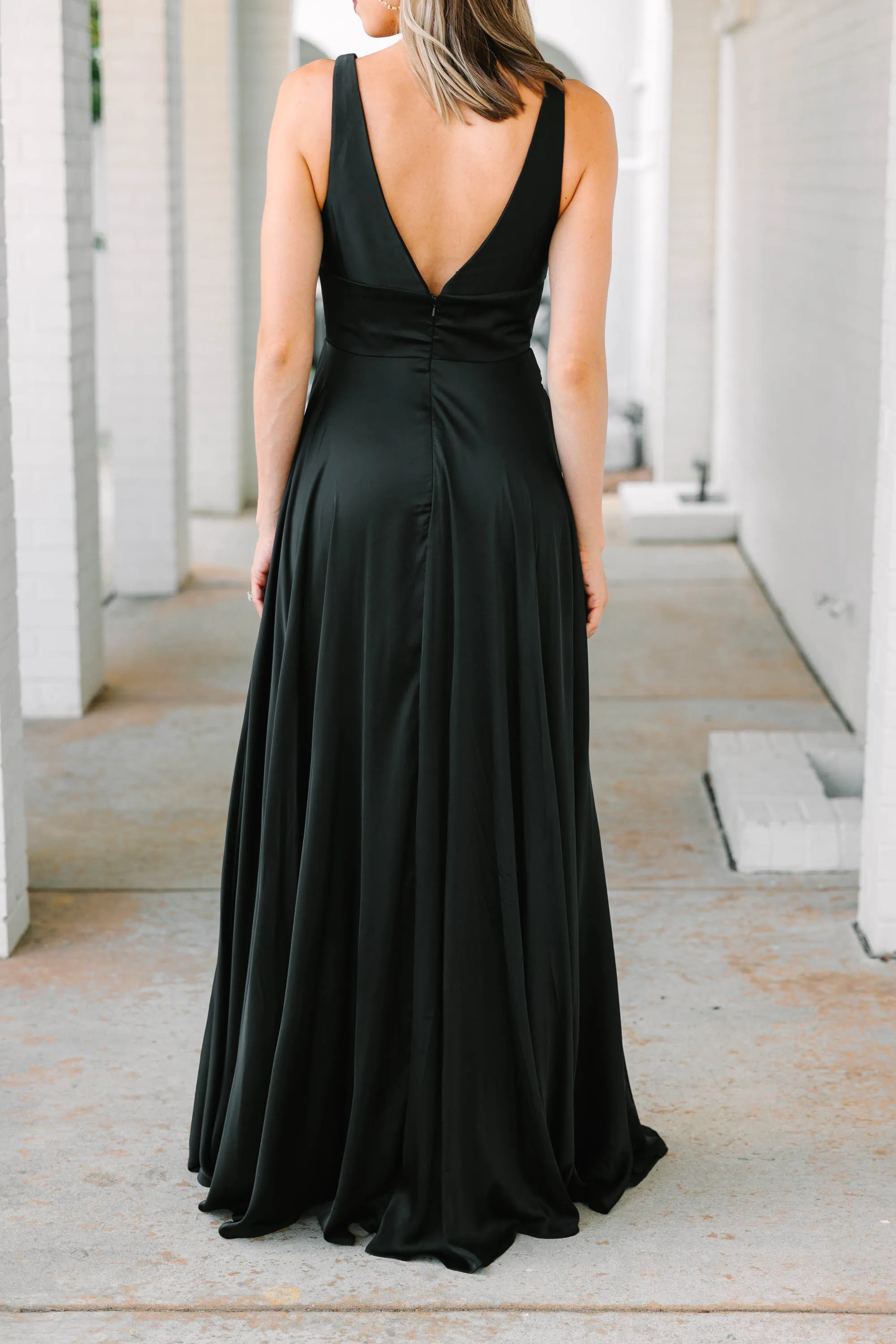 Living Daydream Black Satin Maxi Dress