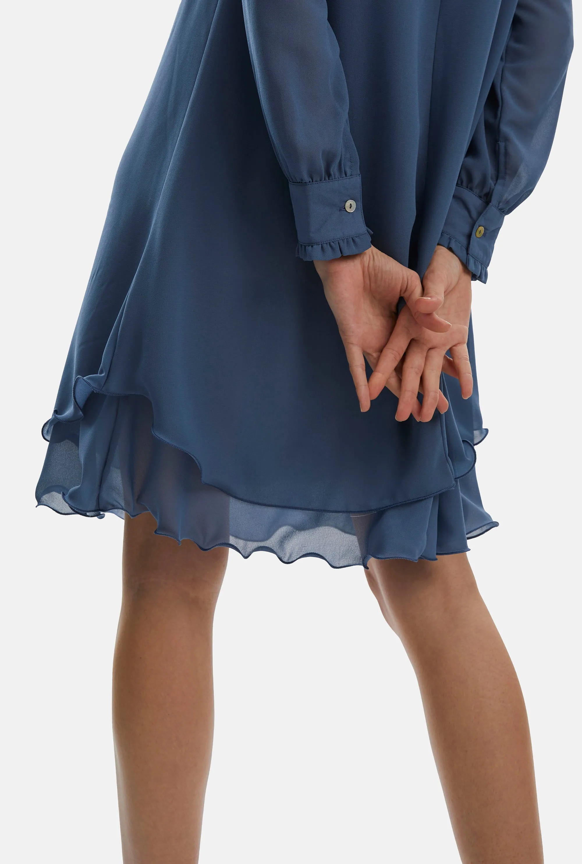 Long Sleeve Denim Wave Hem Dress