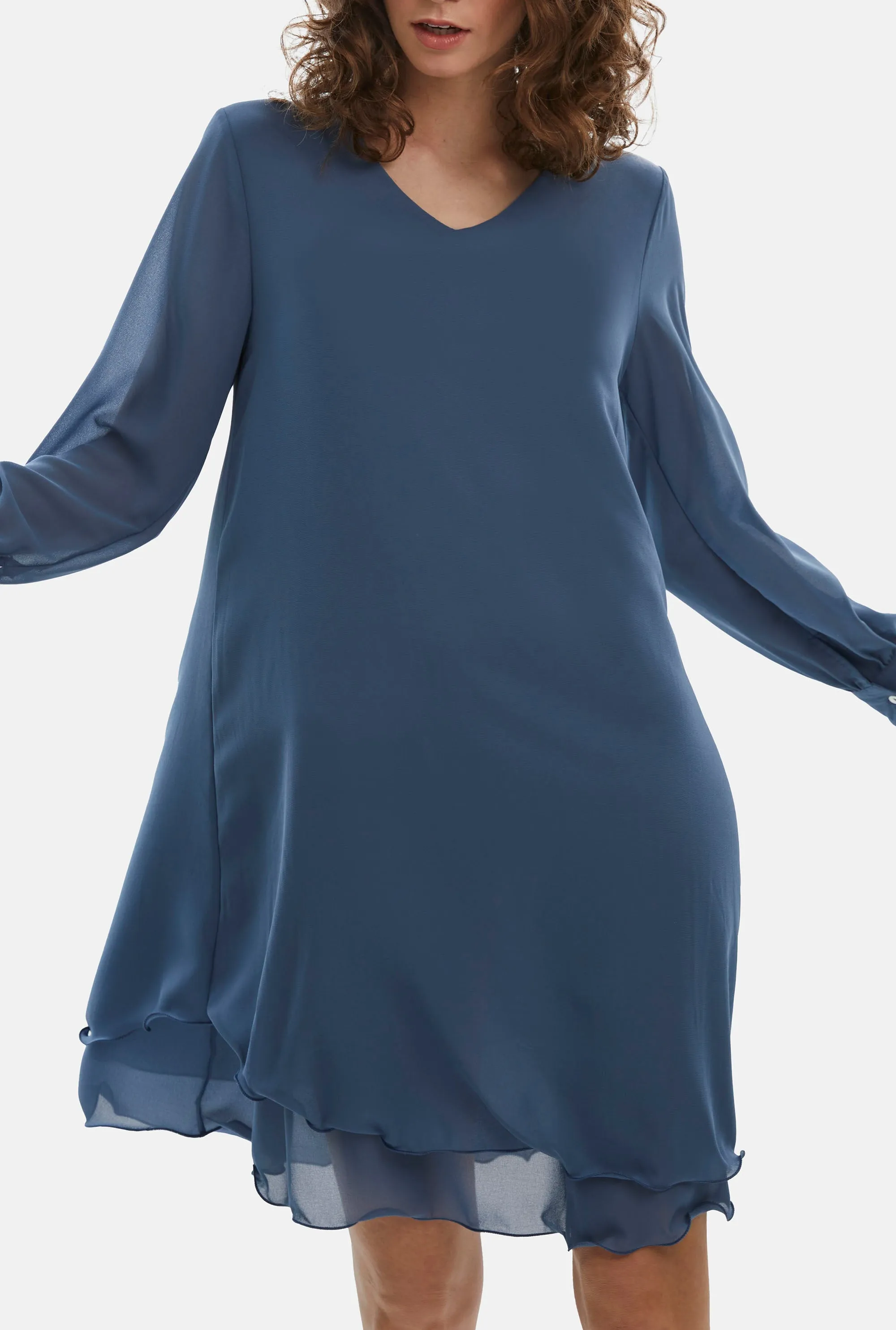 Long Sleeve Denim Wave Hem Dress