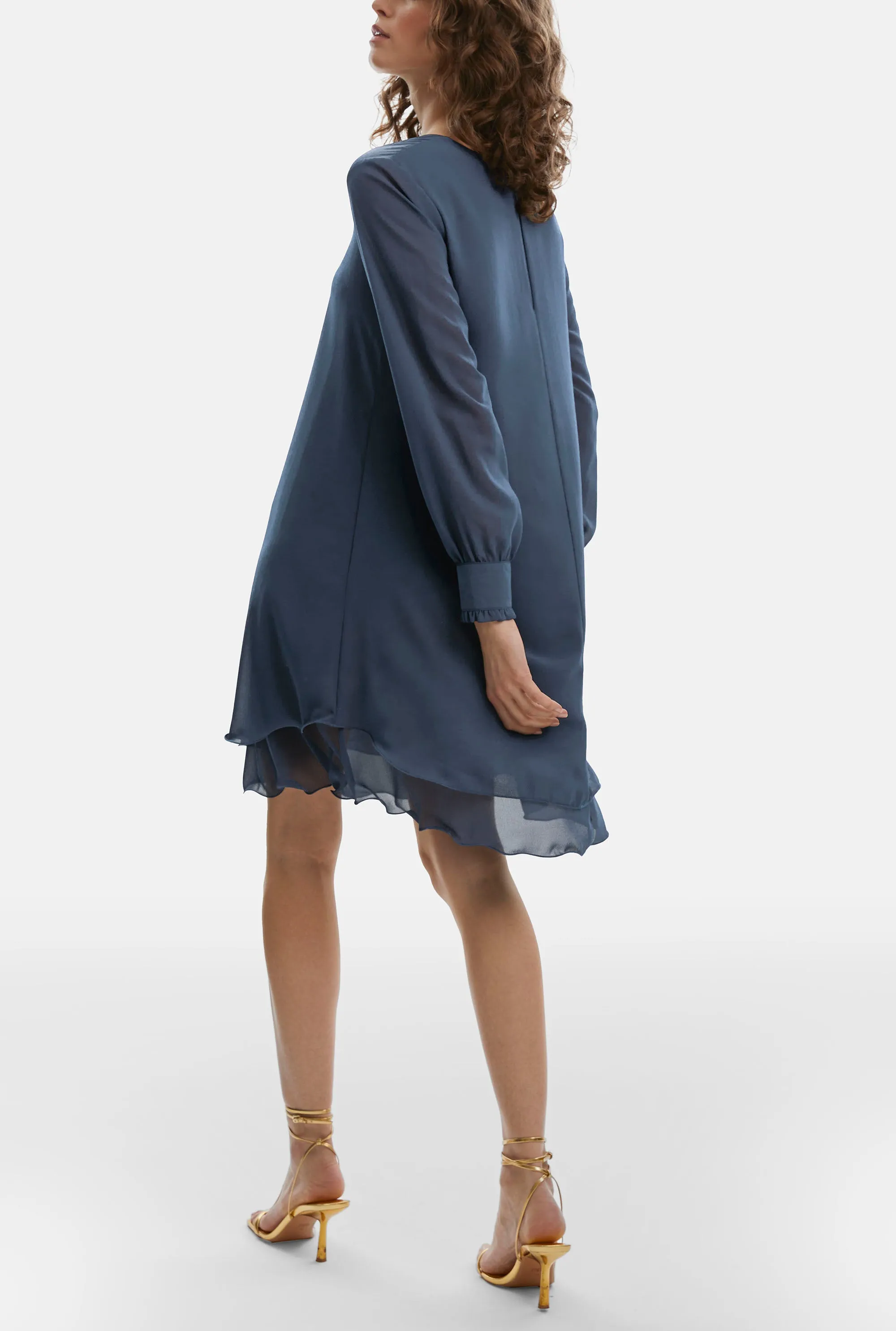 Long Sleeve Denim Wave Hem Dress