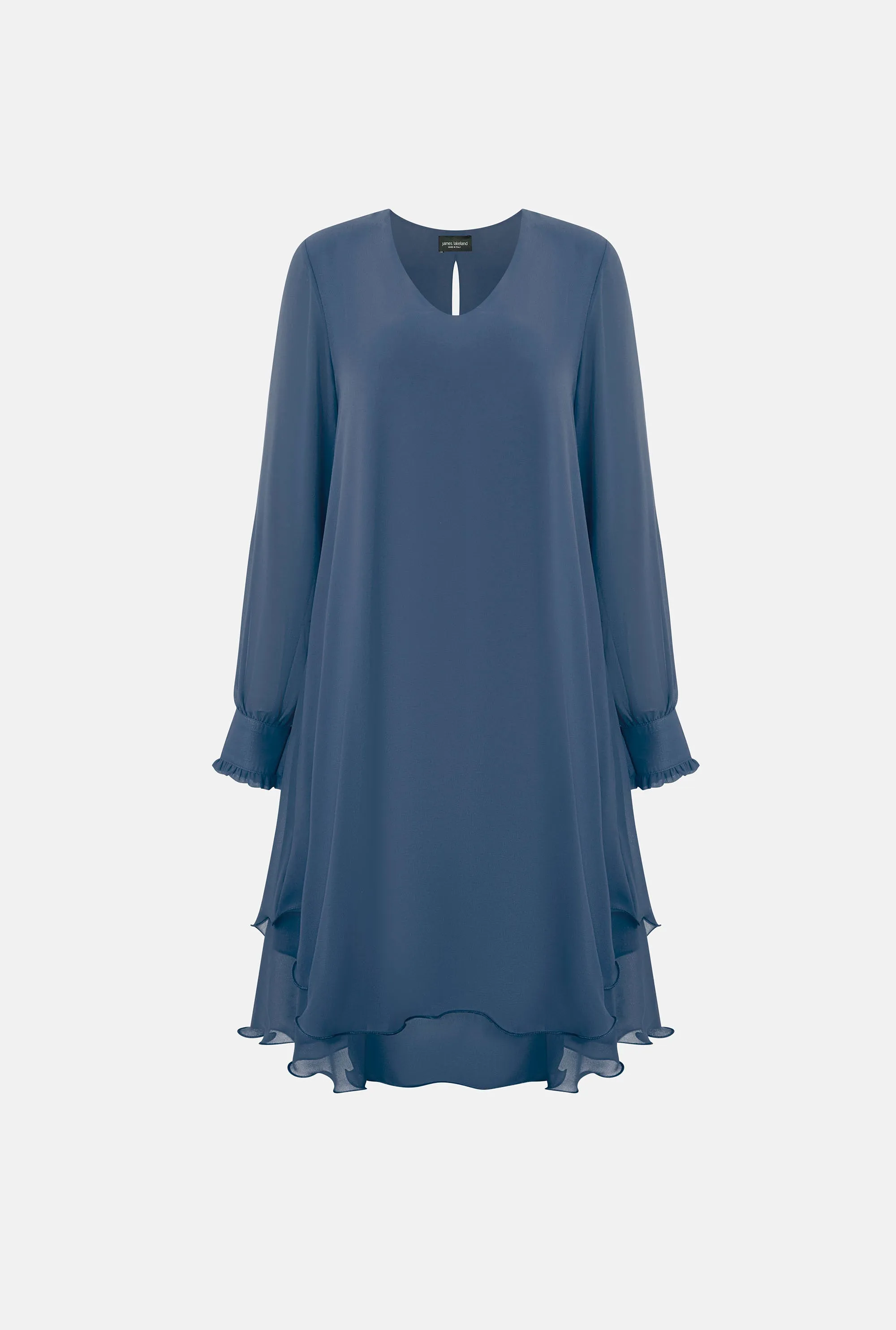 Long Sleeve Denim Wave Hem Dress