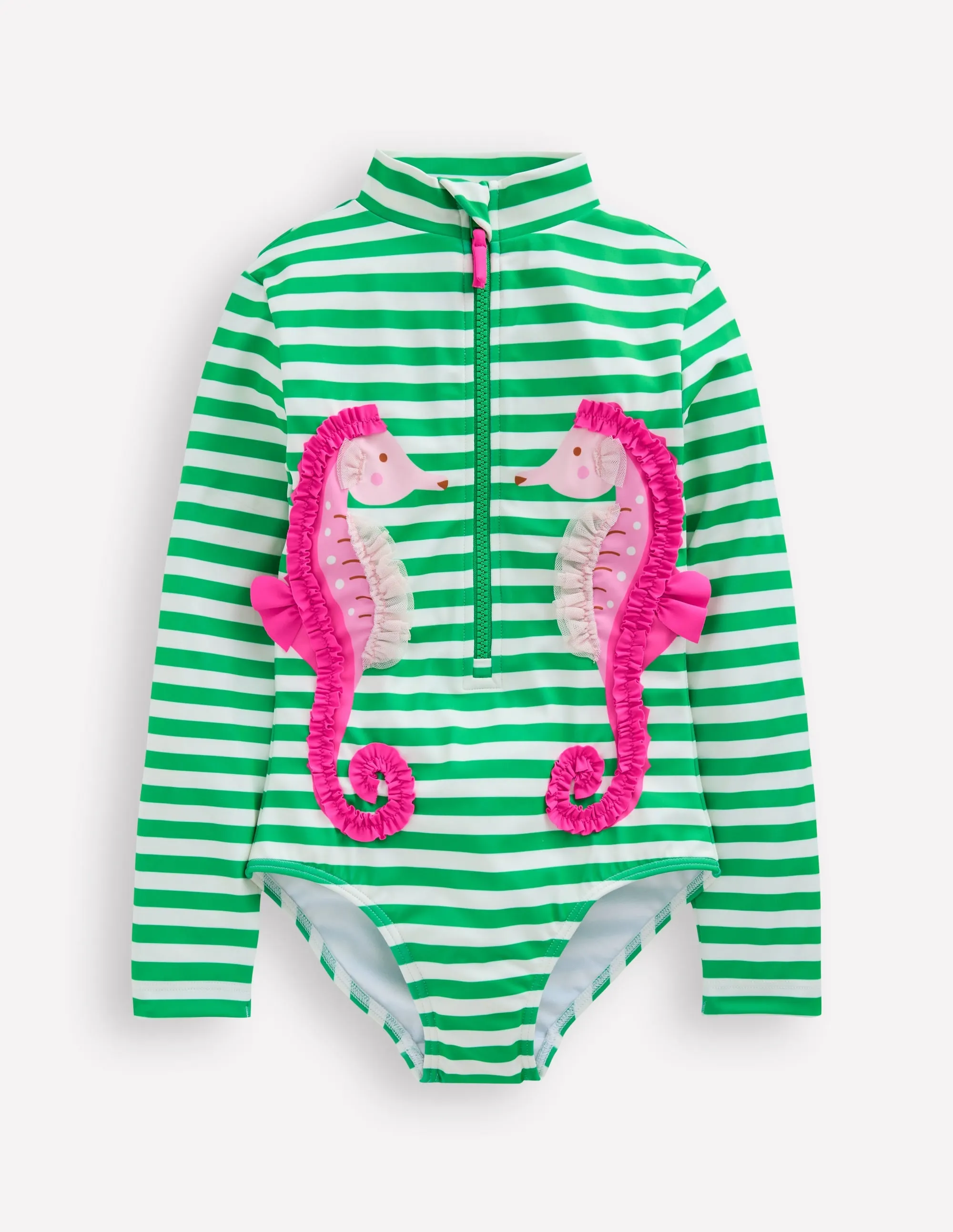 Long-Sleeved Swimsuit-Green Seahorse