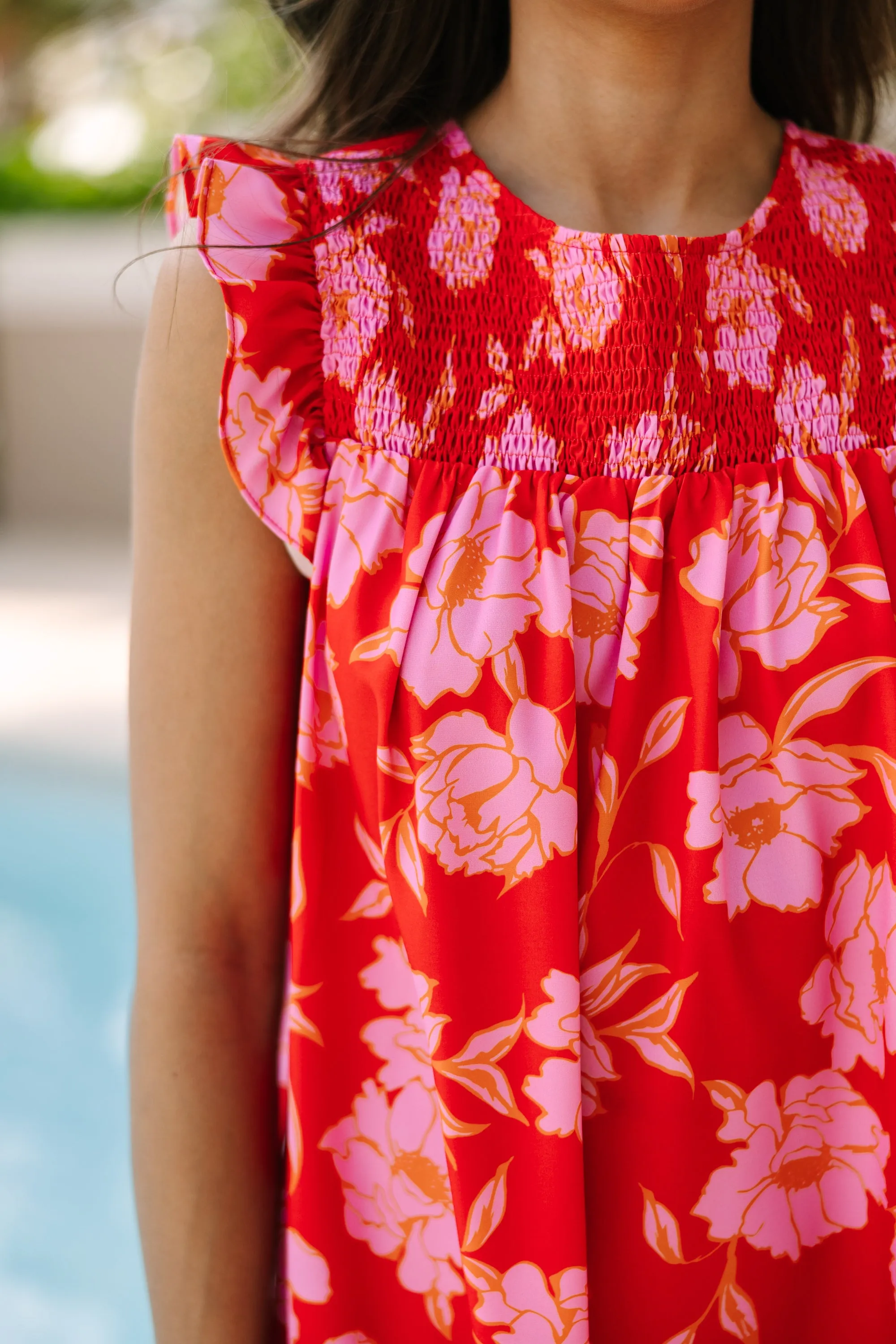Longing For Love Scarlet Red Floral Ruffled Dress