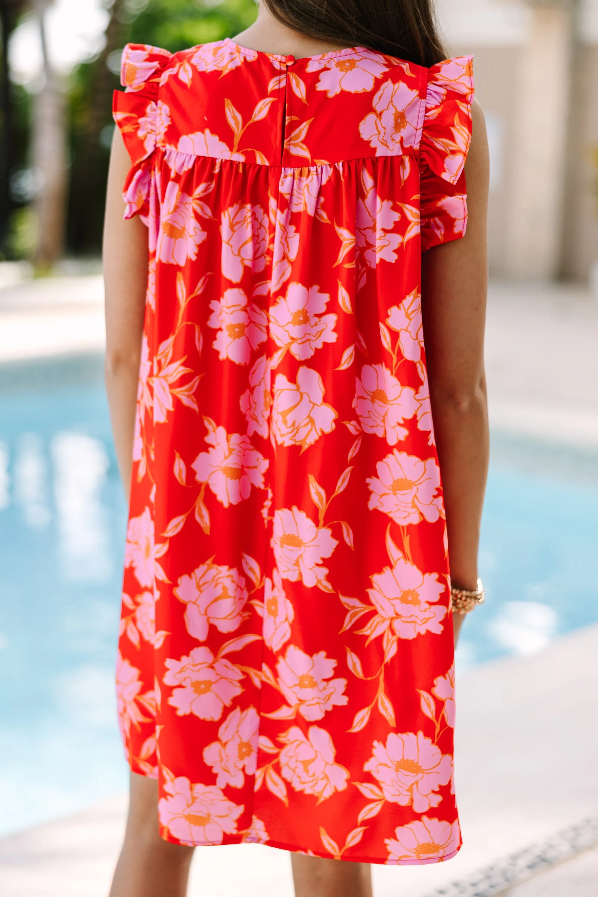 Longing For Love Scarlet Red Floral Ruffled Dress