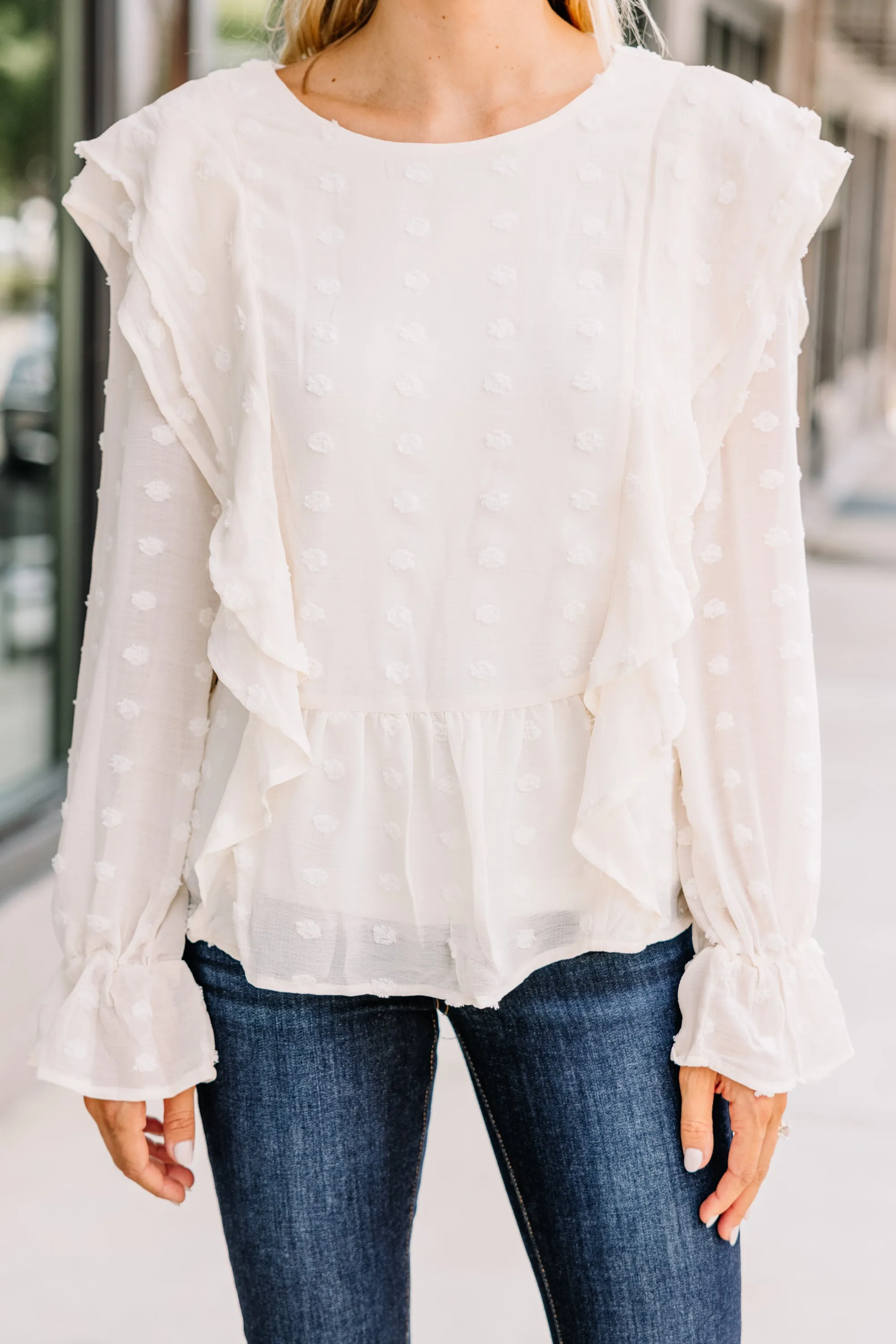 Look Your Way Cream White Swiss Dot Blouse