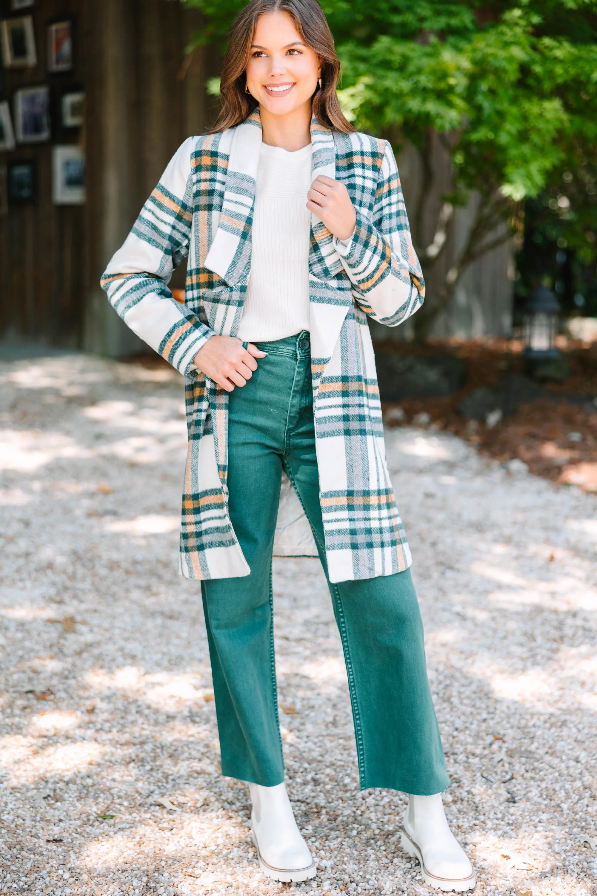 Looking For You Hunter Green Plaid Coat