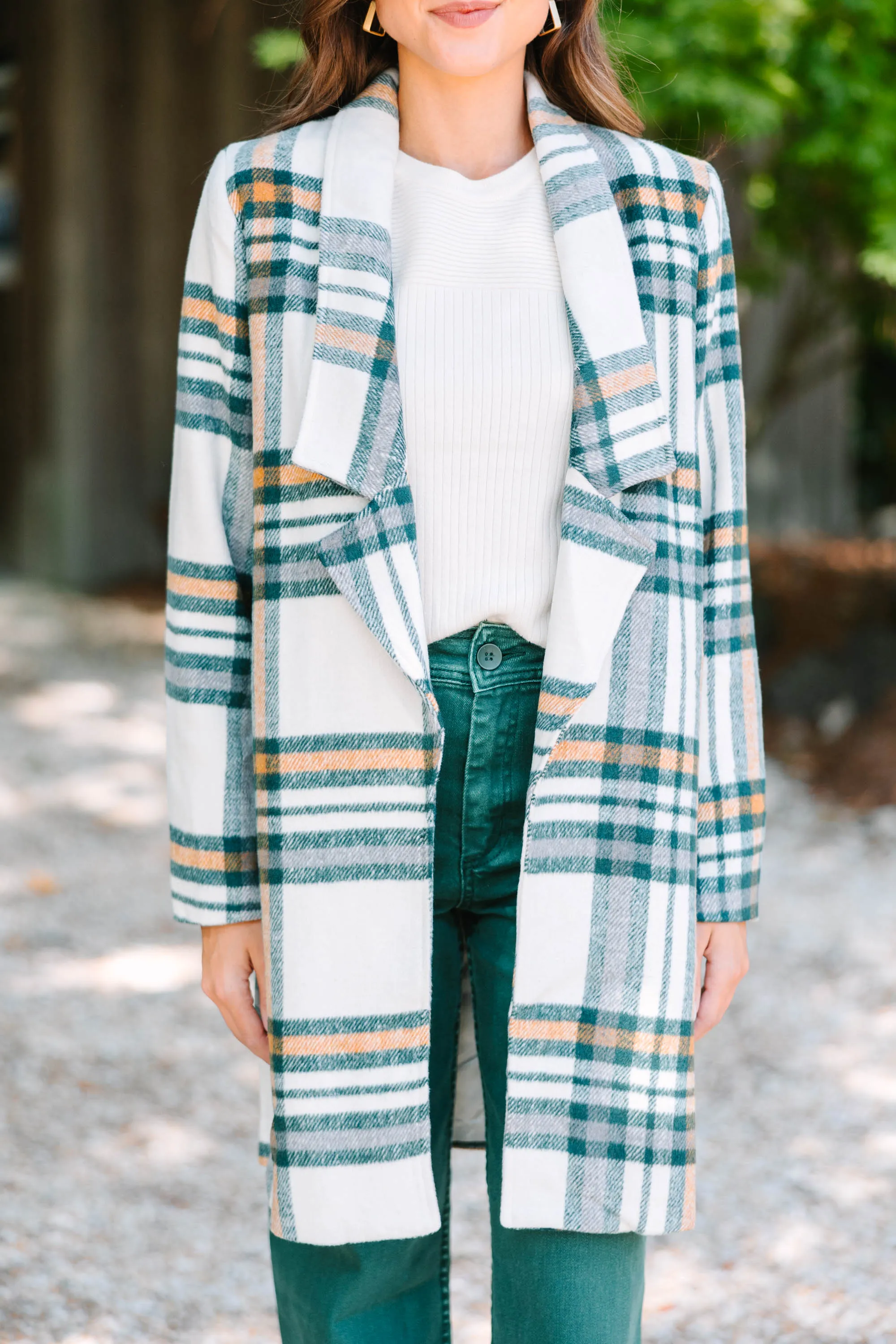 Looking For You Hunter Green Plaid Coat