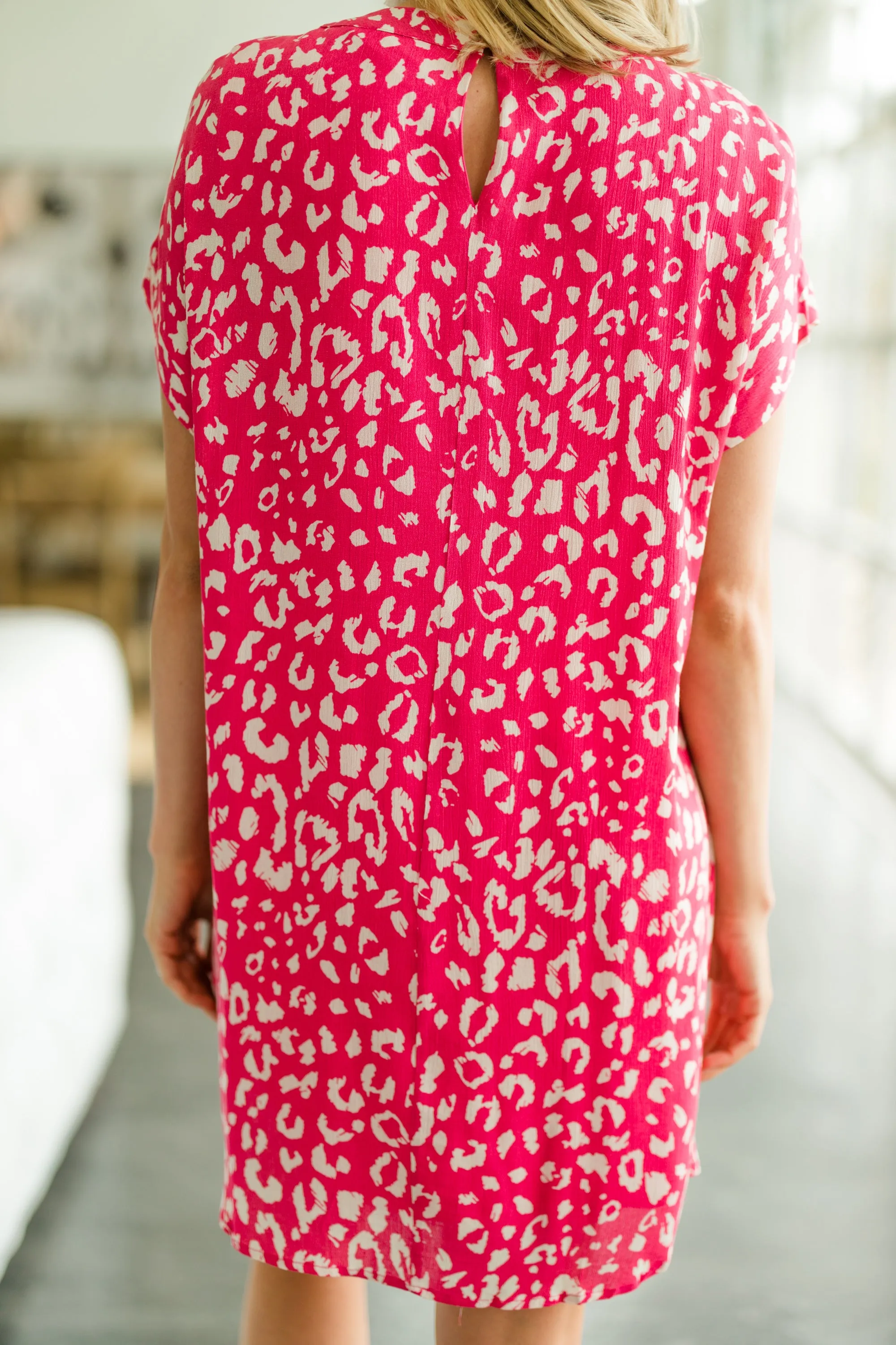 Looking Forward Hot Pink Leopard Shift Dress