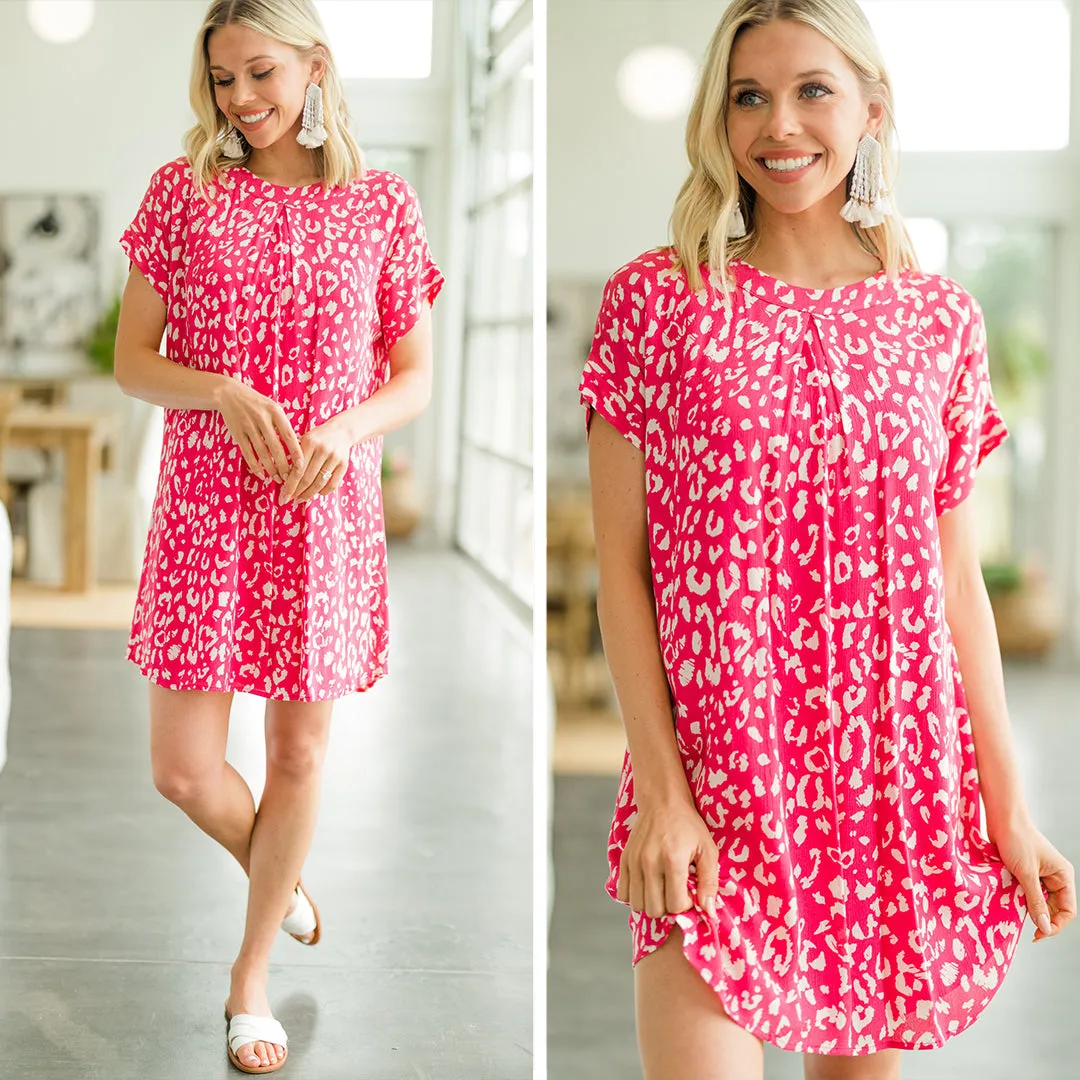 Looking Forward Hot Pink Leopard Shift Dress