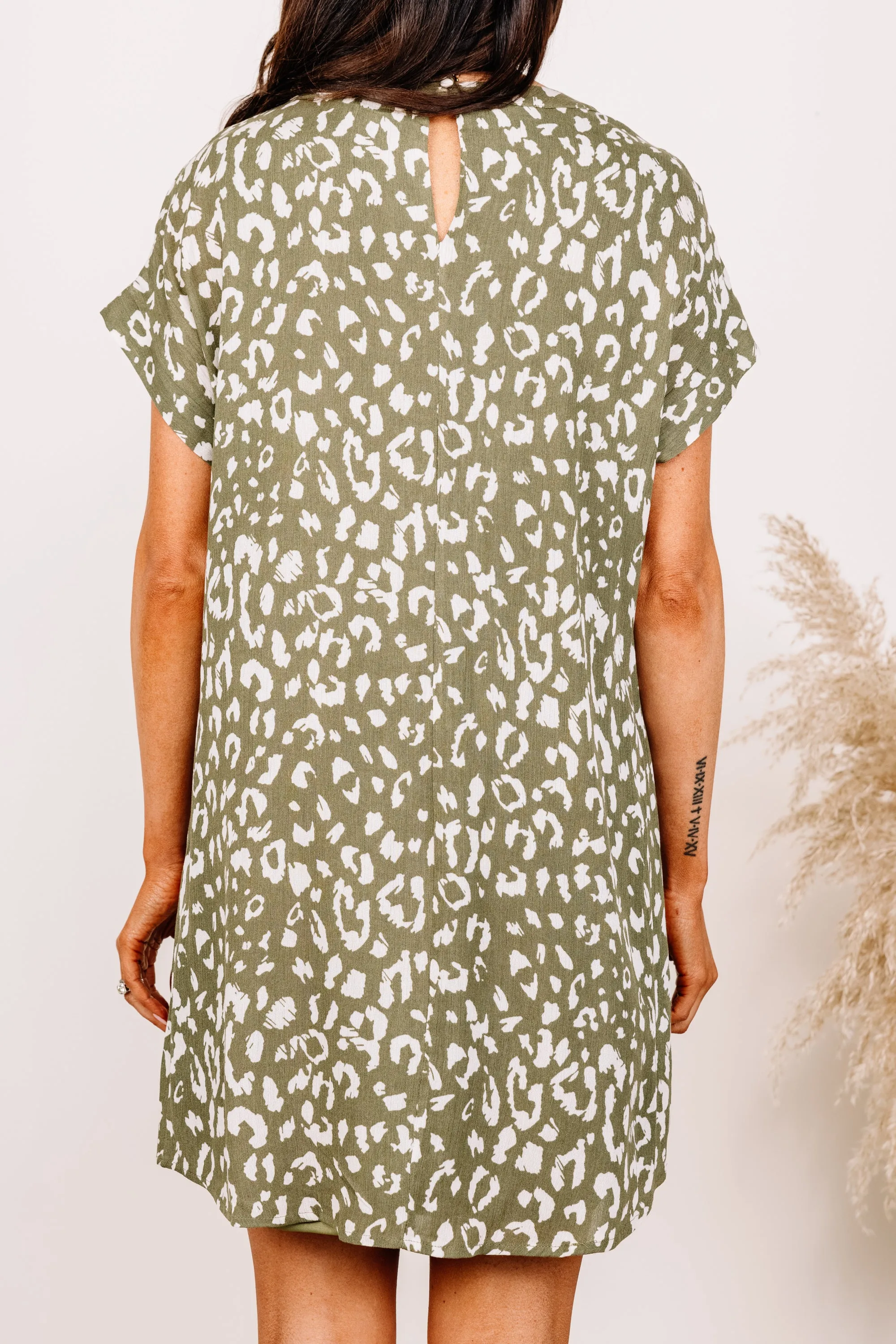 Looking Forward Olive Green Leopard Shift Dress