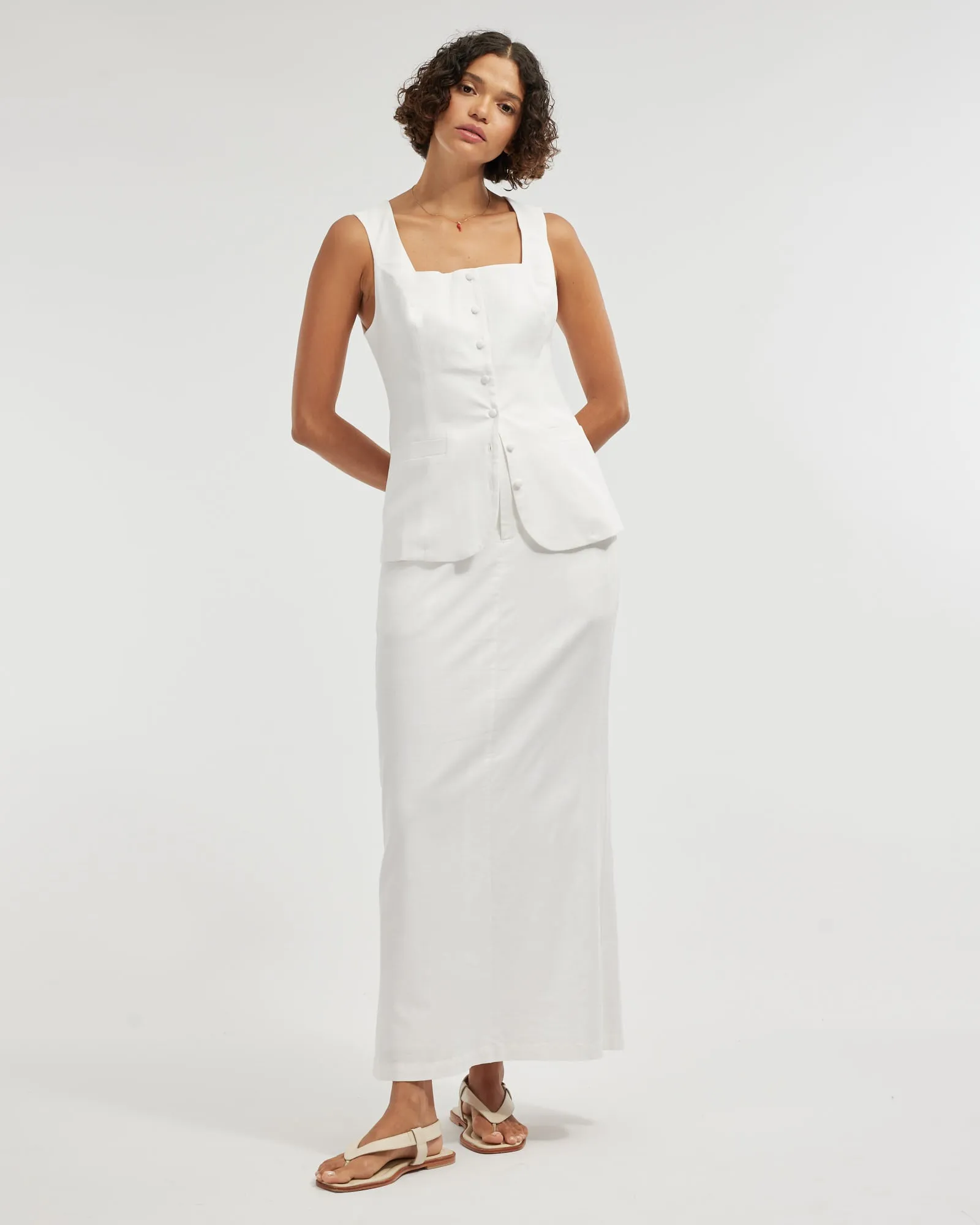Lucie Buttoned Vest - White