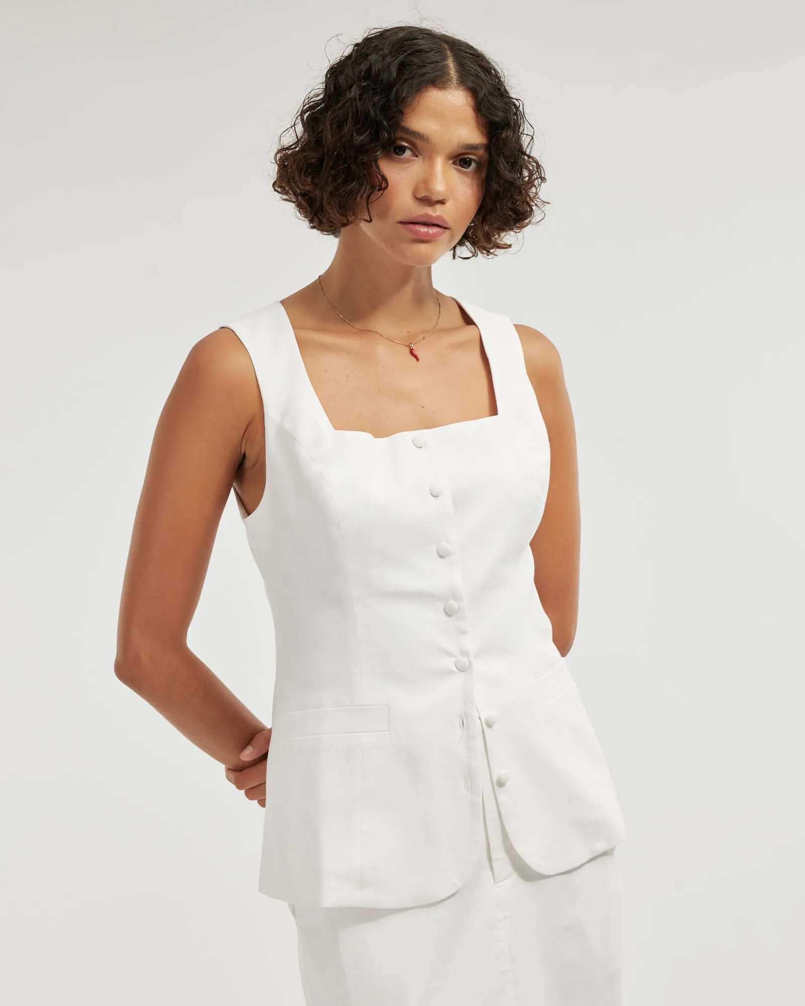 Lucie Buttoned Vest - White