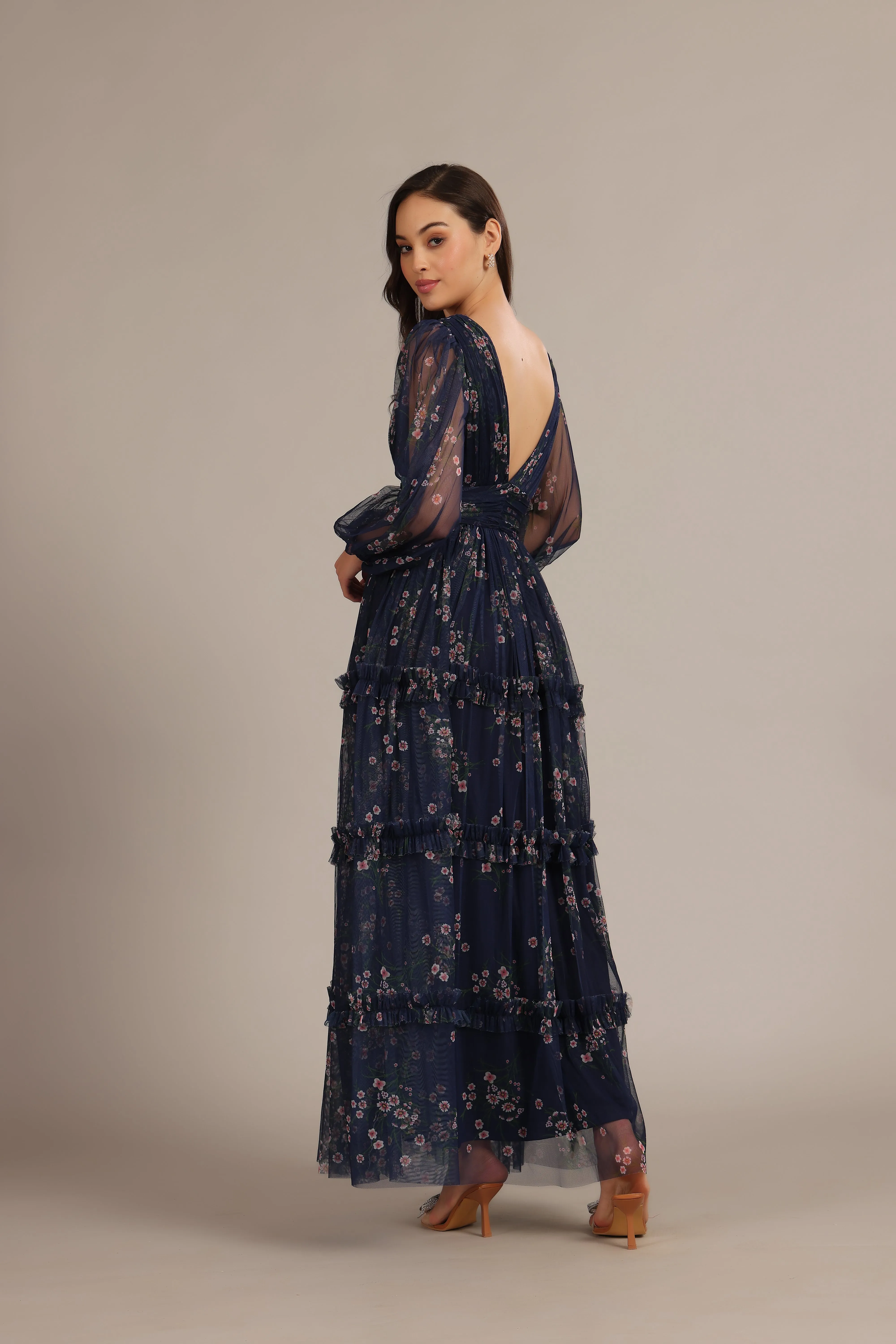 Lydia Maxi Dress in Navy Floral