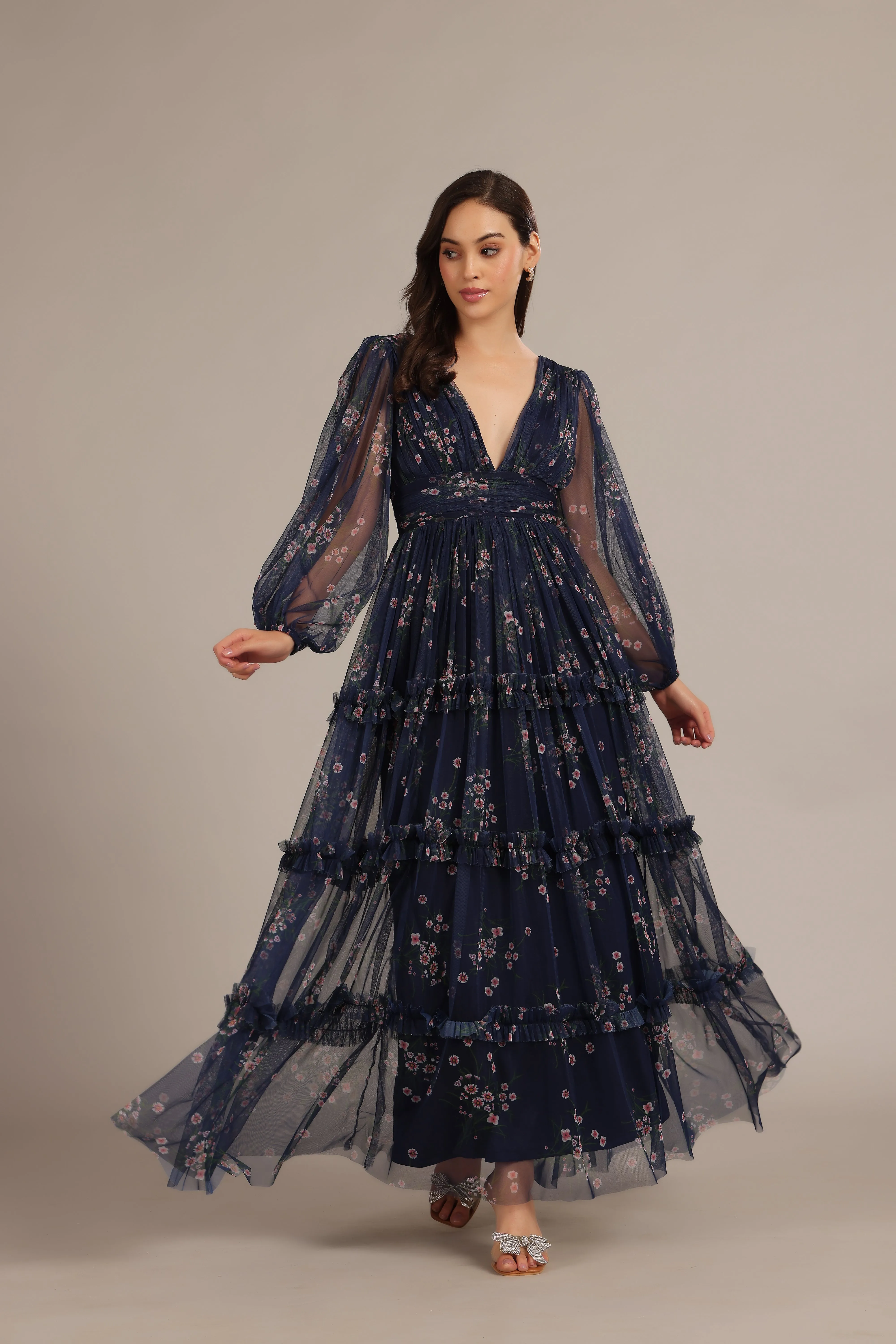 Lydia Maxi Dress in Navy Floral