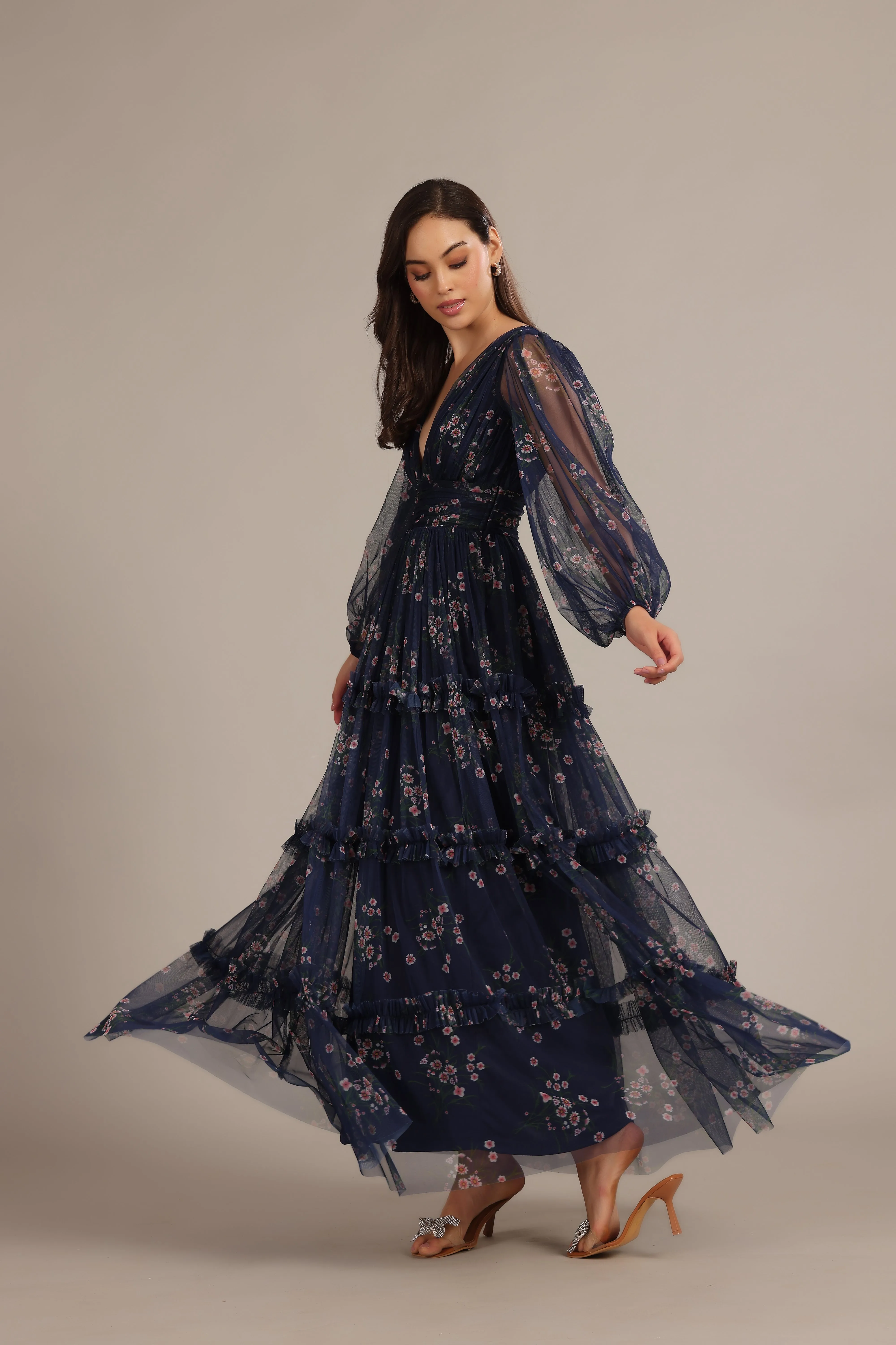 Lydia Maxi Dress in Navy Floral
