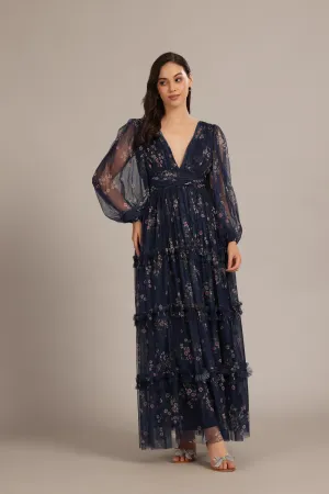 Lydia Maxi Dress in Navy Floral