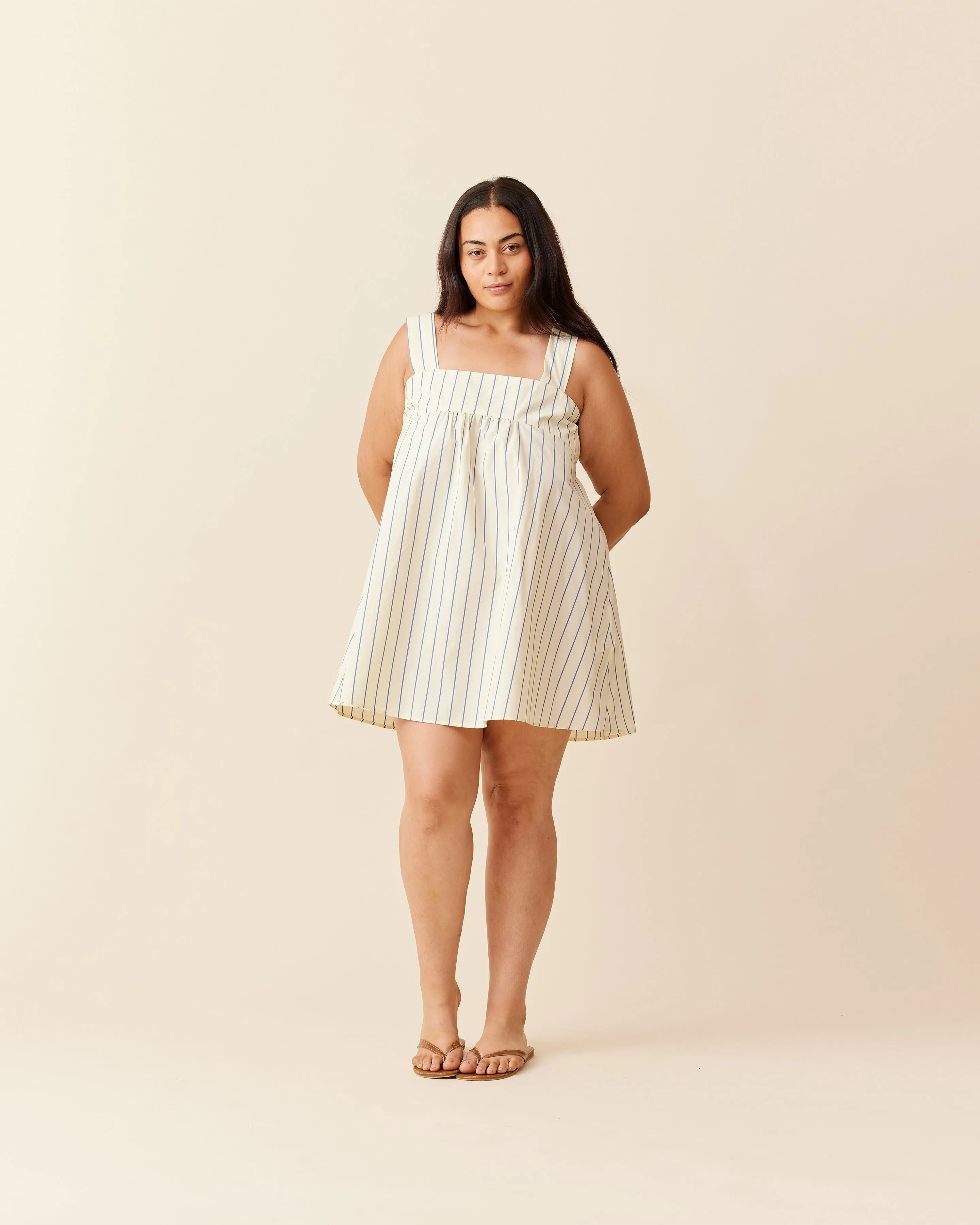 MARGIE TIE MINI DRESS BUTTER NAVY STRIPE