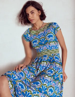 Melanie Jersey Midi Dress-Kingfisher Blue. Freesia Stamp