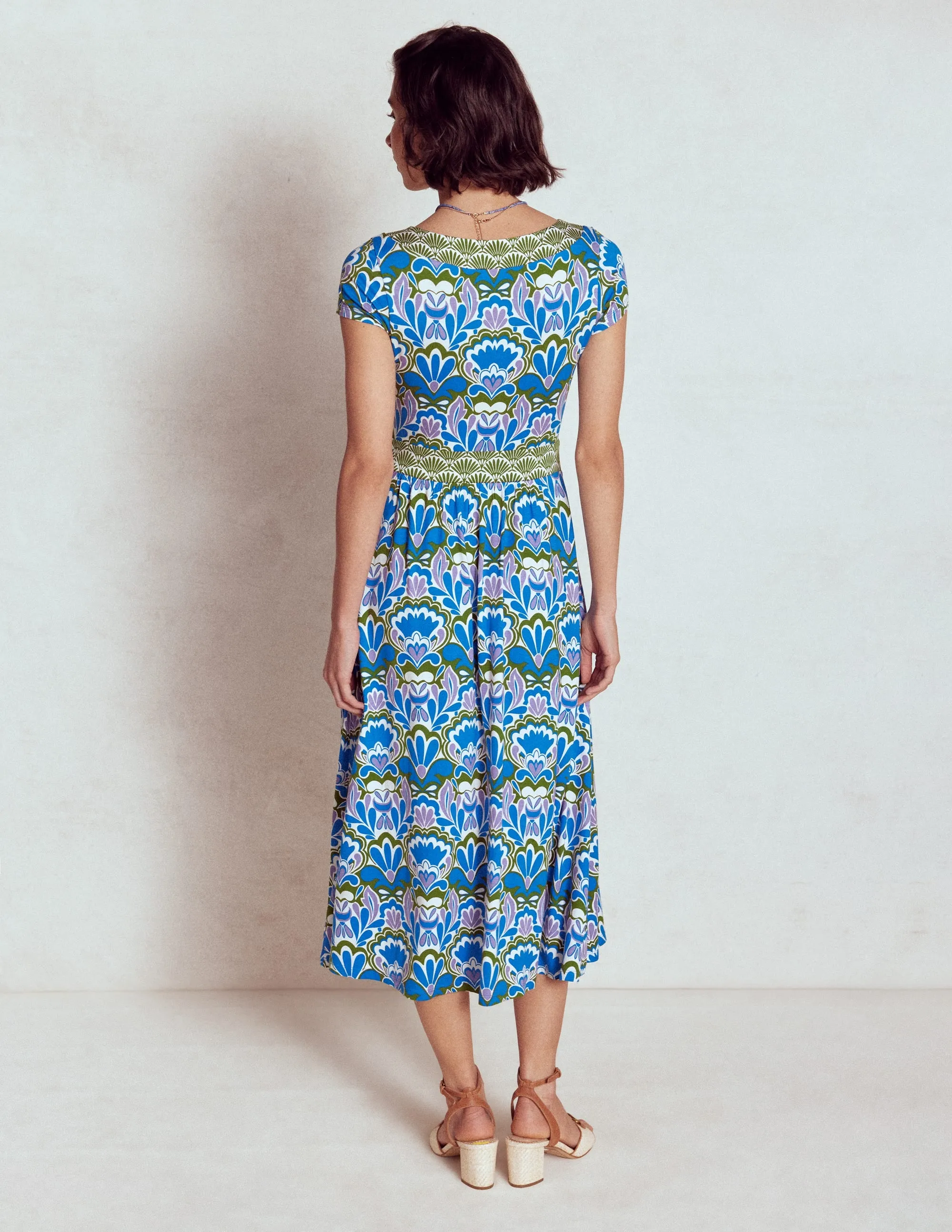 Melanie Jersey Midi Dress-Kingfisher Blue. Freesia Stamp