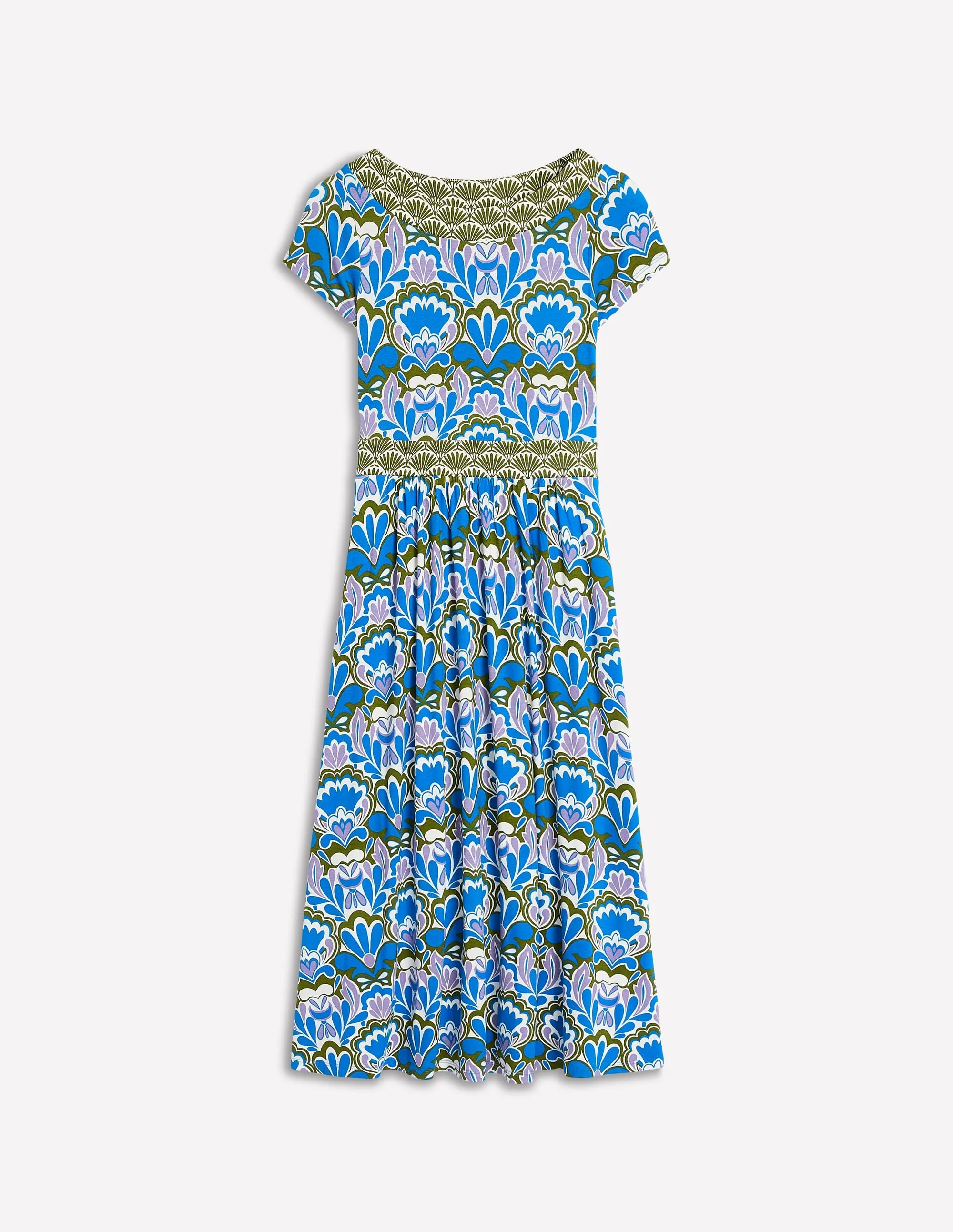 Melanie Jersey Midi Dress-Kingfisher Blue. Freesia Stamp