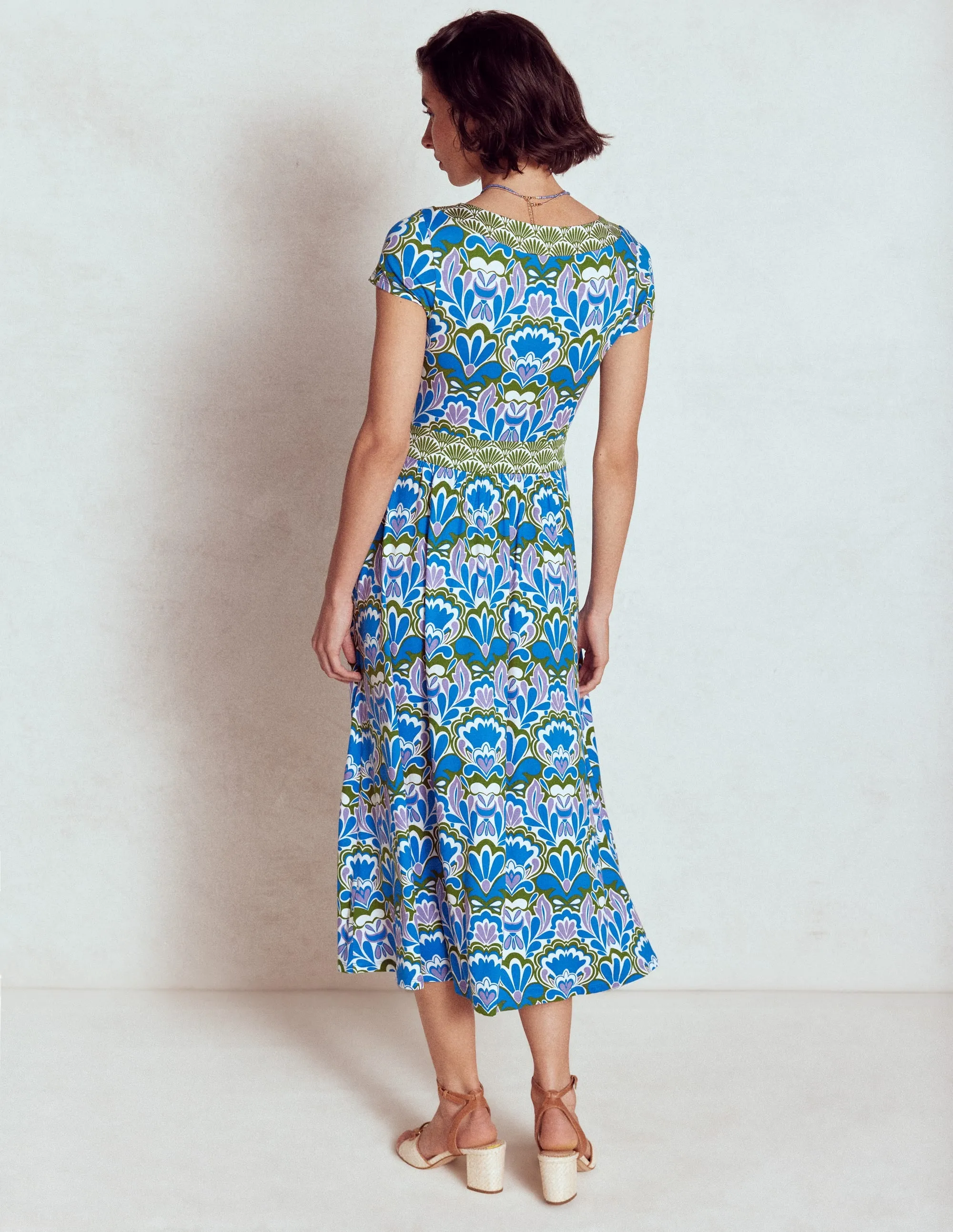 Melanie Jersey Midi Dress-Kingfisher Blue. Freesia Stamp