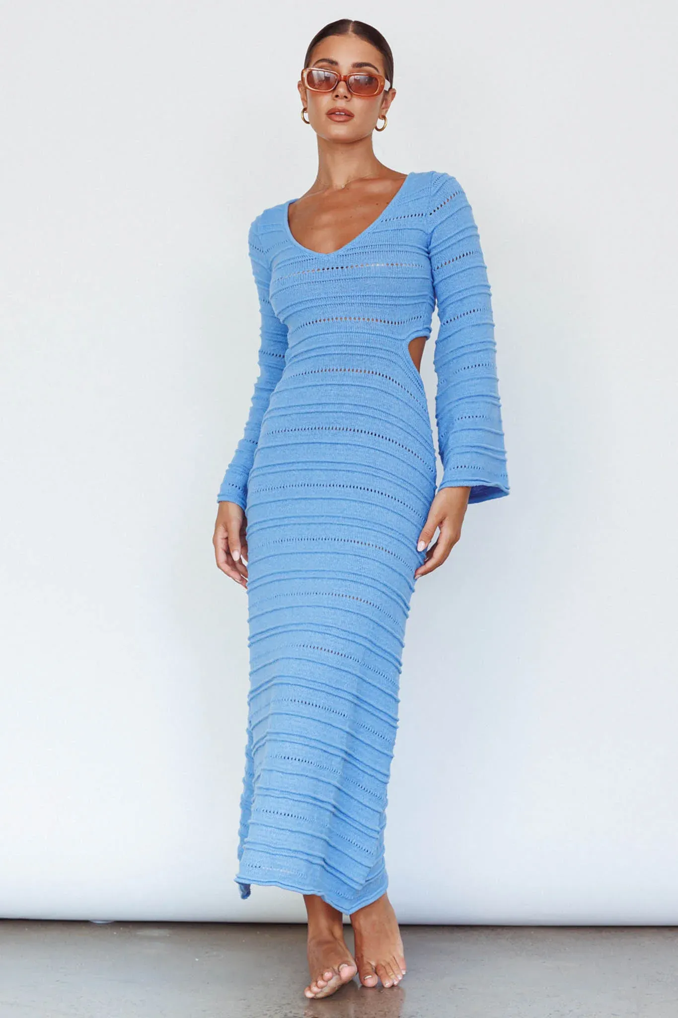 Meredith Long Sleeve Cut-Out Maxi Dress Blue