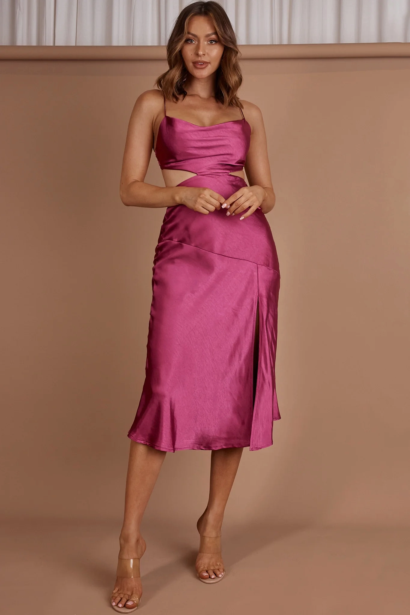 Midnight Muse Strappy Back Midi Dress Fuchsia