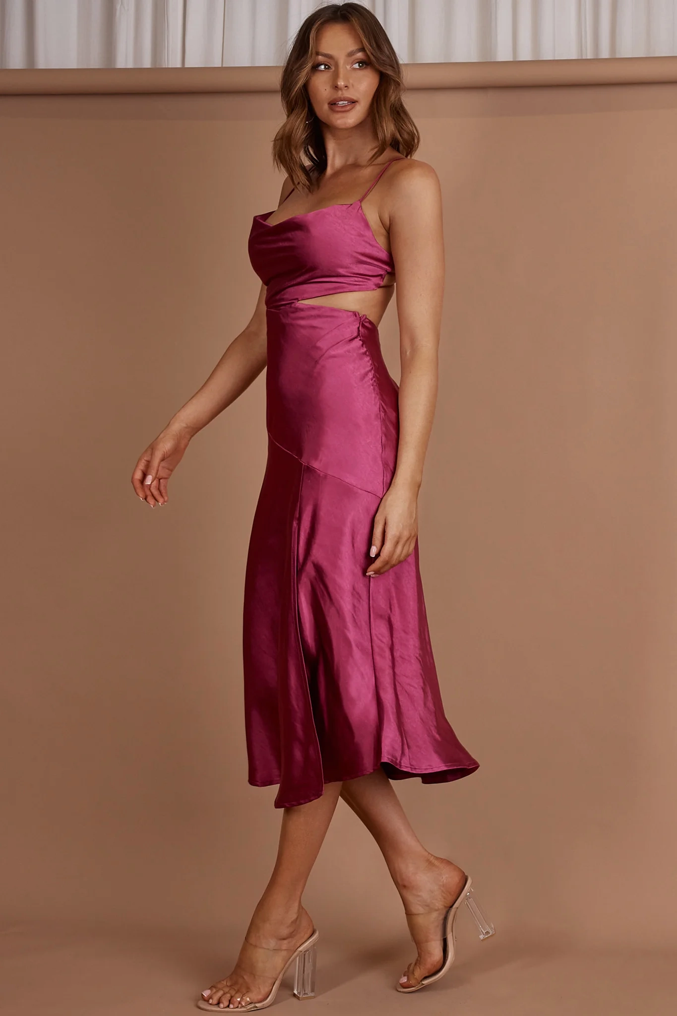 Midnight Muse Strappy Back Midi Dress Fuchsia