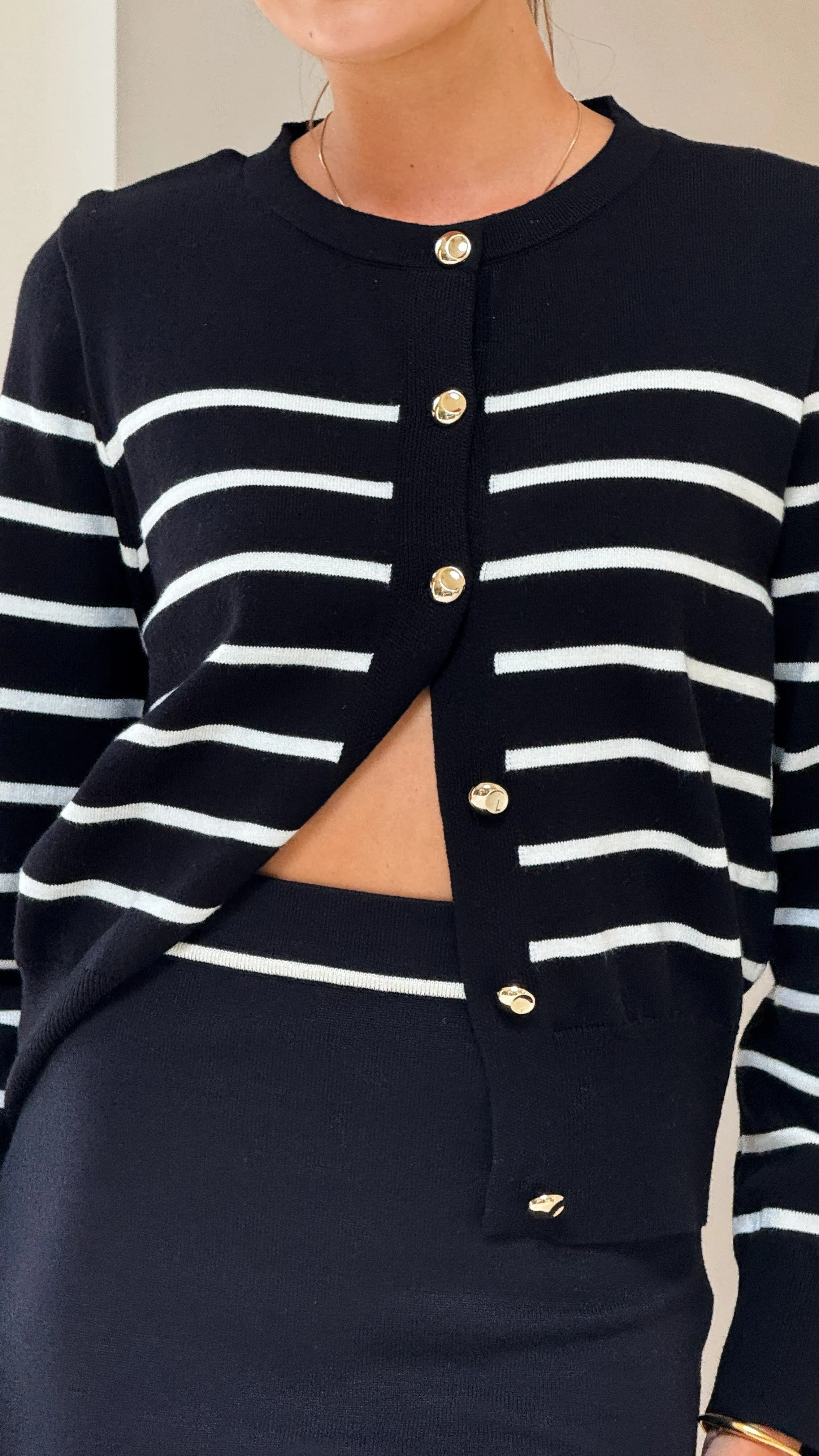 Milano Button Up Jumper - Black/White Stripe