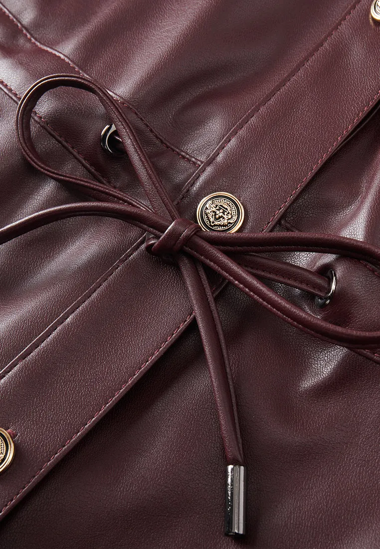 Motorcycle Dark Red Vegan Leather Coat Dress