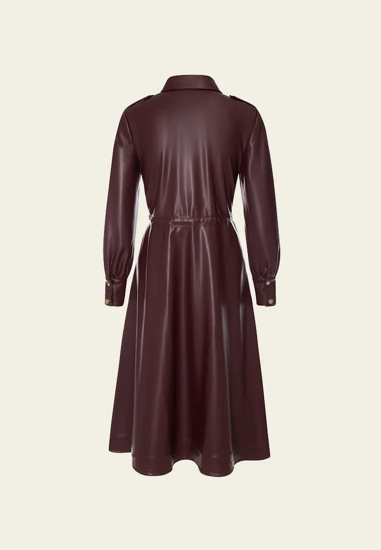 Motorcycle Dark Red Vegan Leather Coat Dress