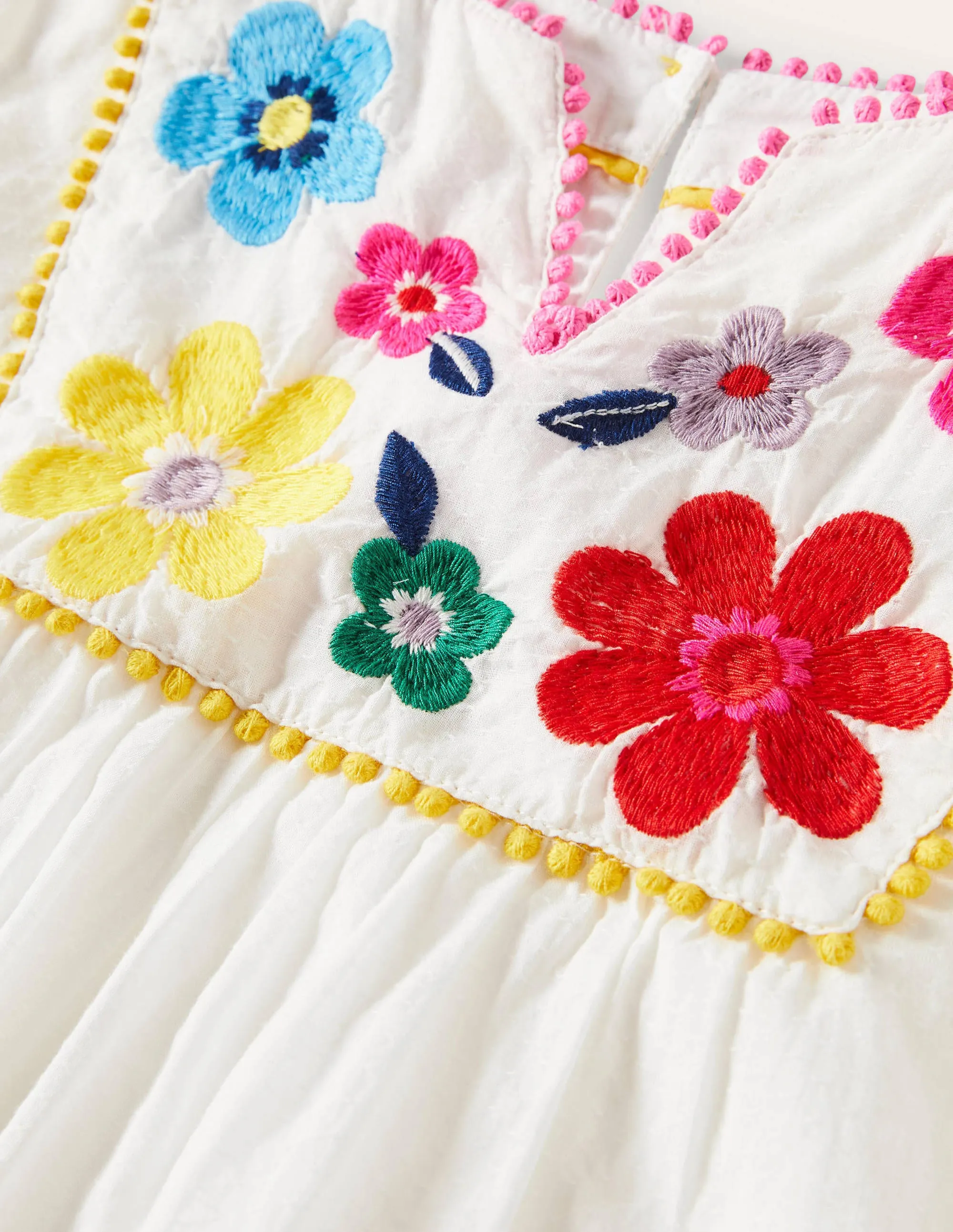 Multi Embroidered Top-Ivory Flowers